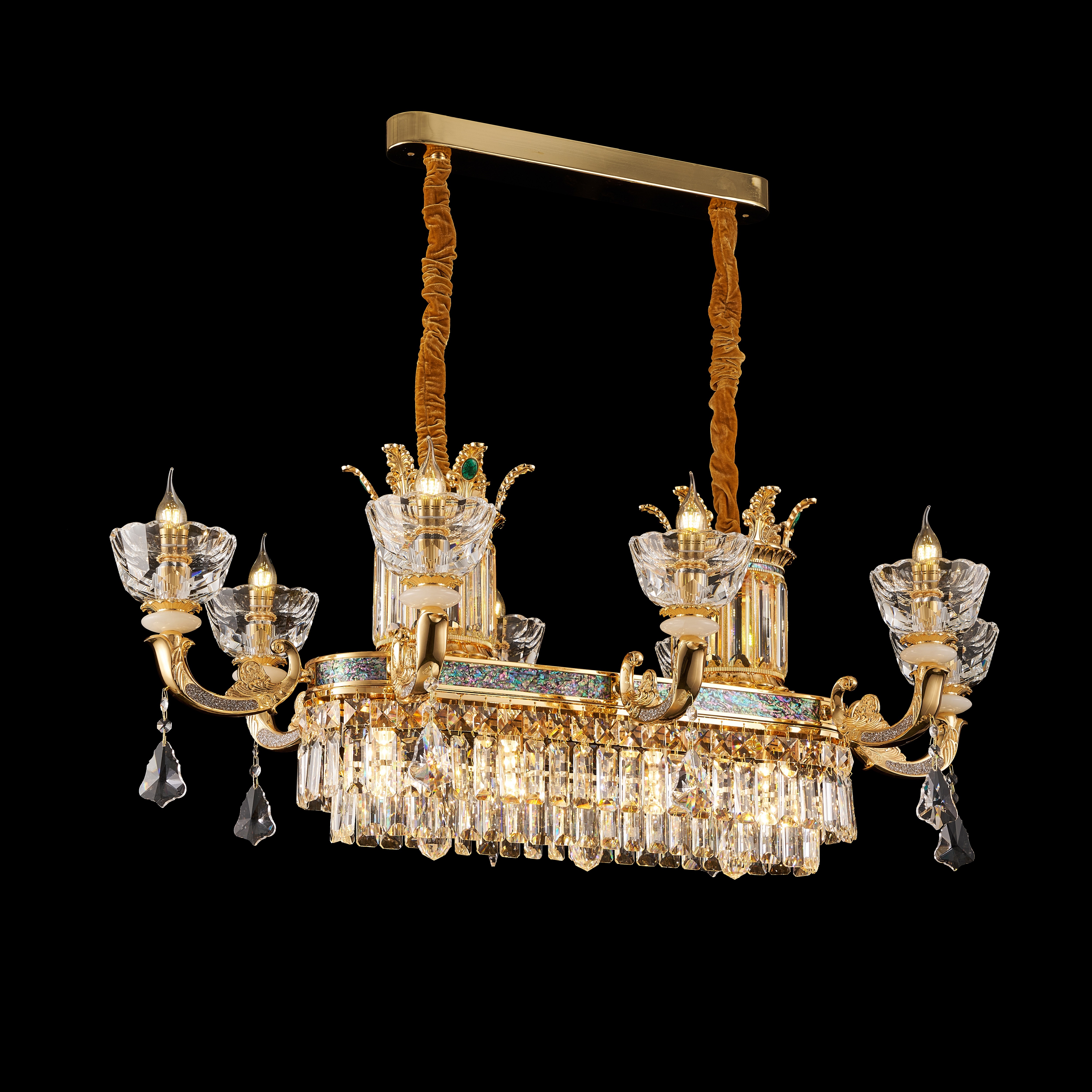 French Gold Brass & Crystal Chandelier for Villa Foyer