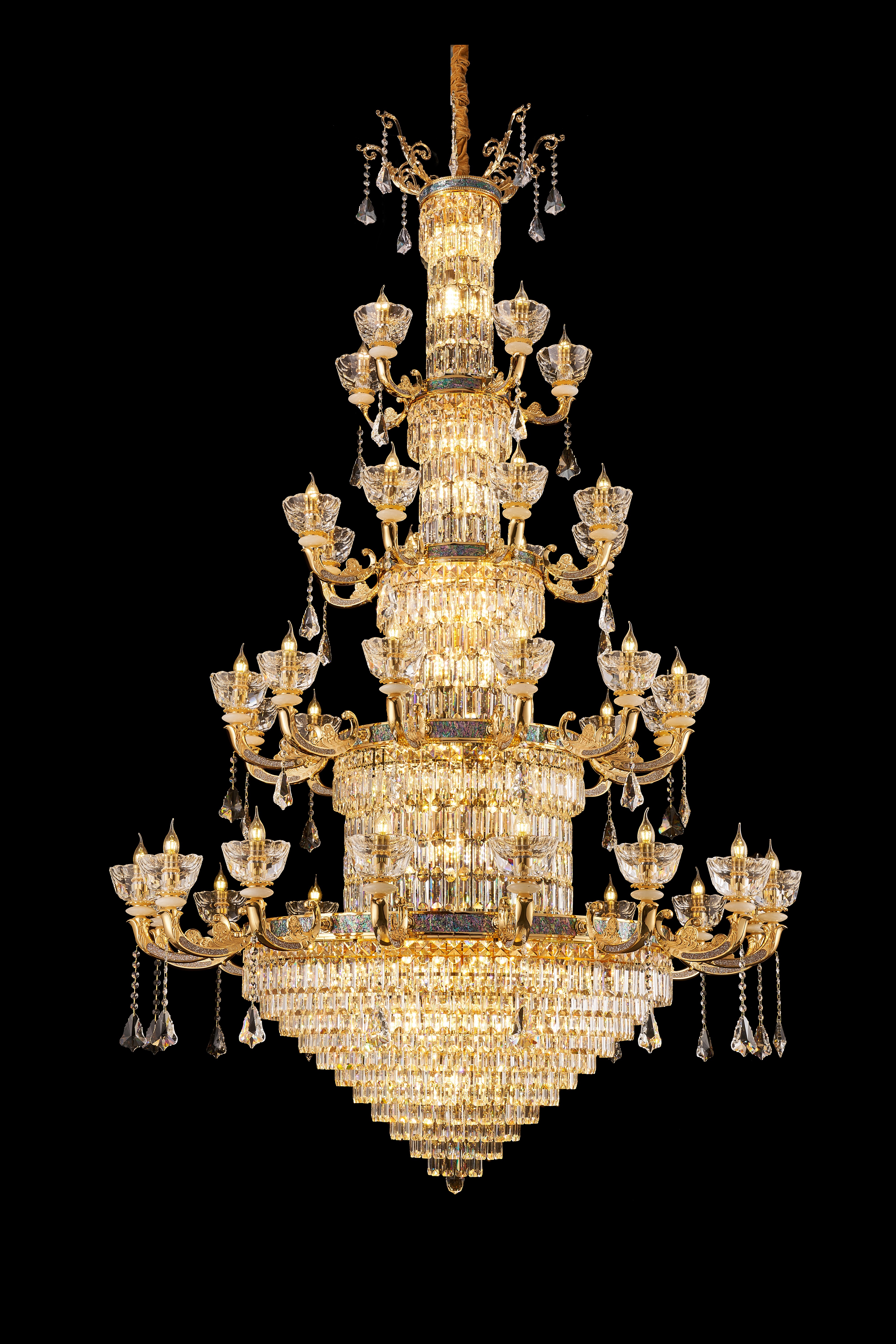 French Gold Brass & Crystal Chandelier for Villa Foyer