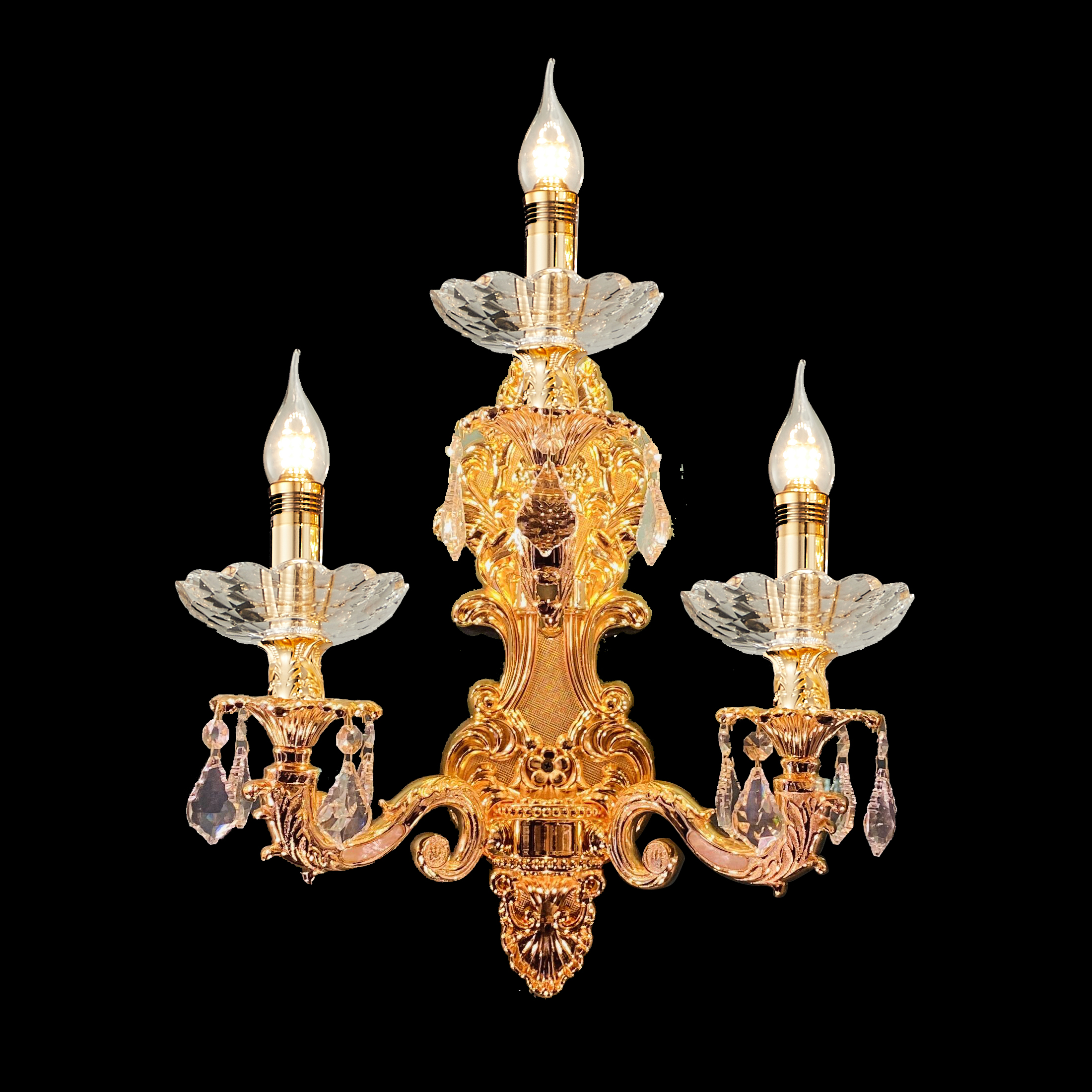 3 lights brass golden wall lamp