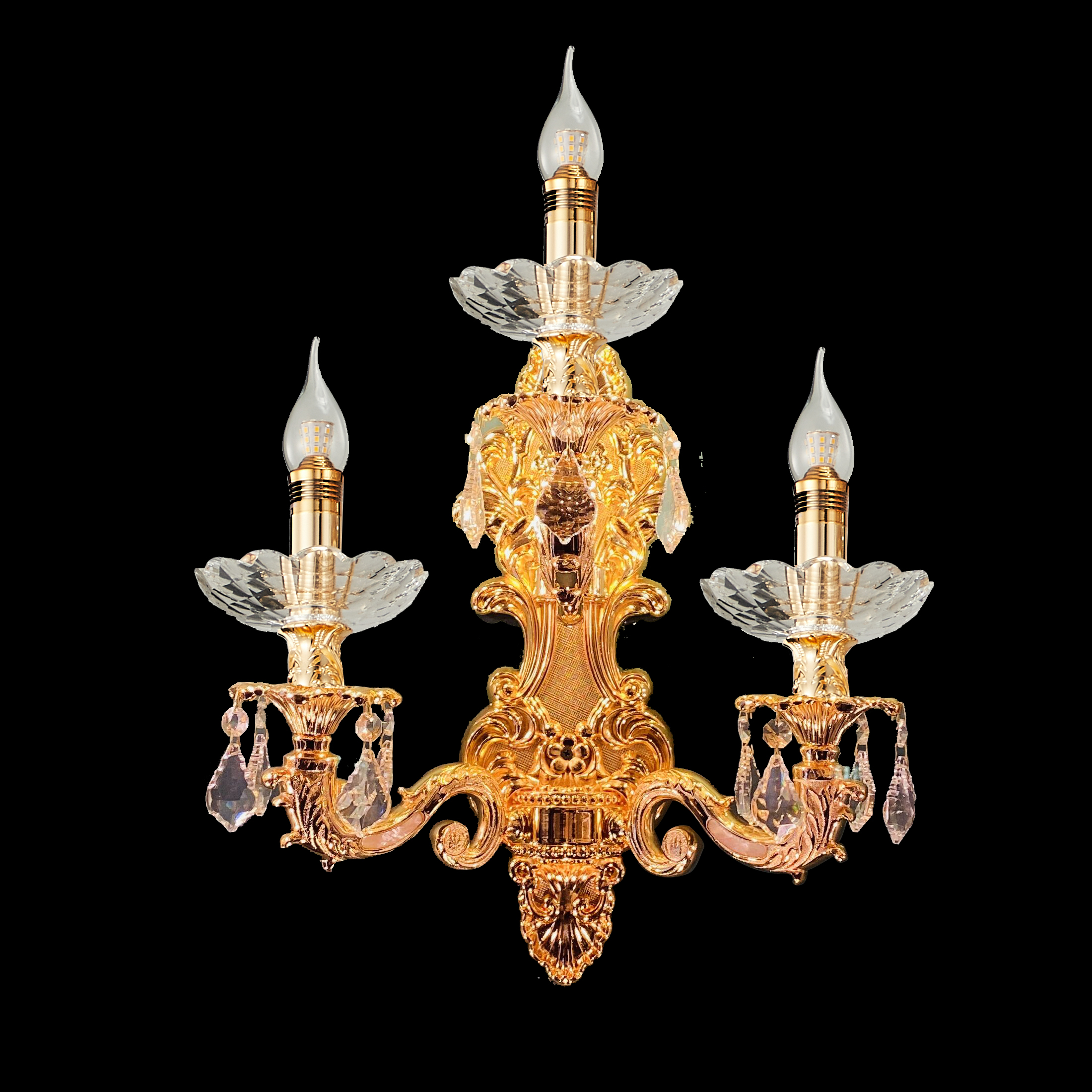 3 lights brass golden wall lamp