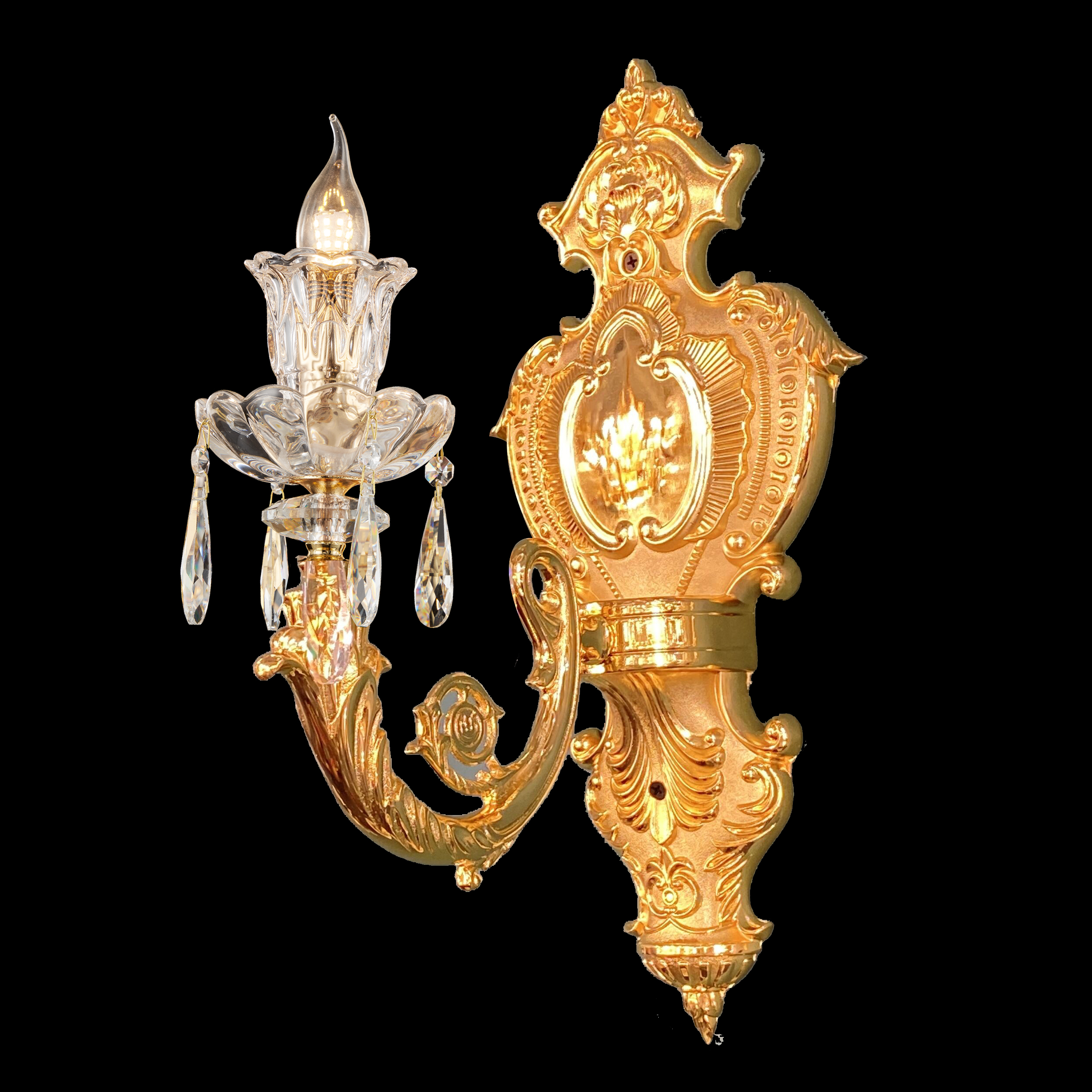 French Rococo Brass Crystal Wall Sconce for Living Room