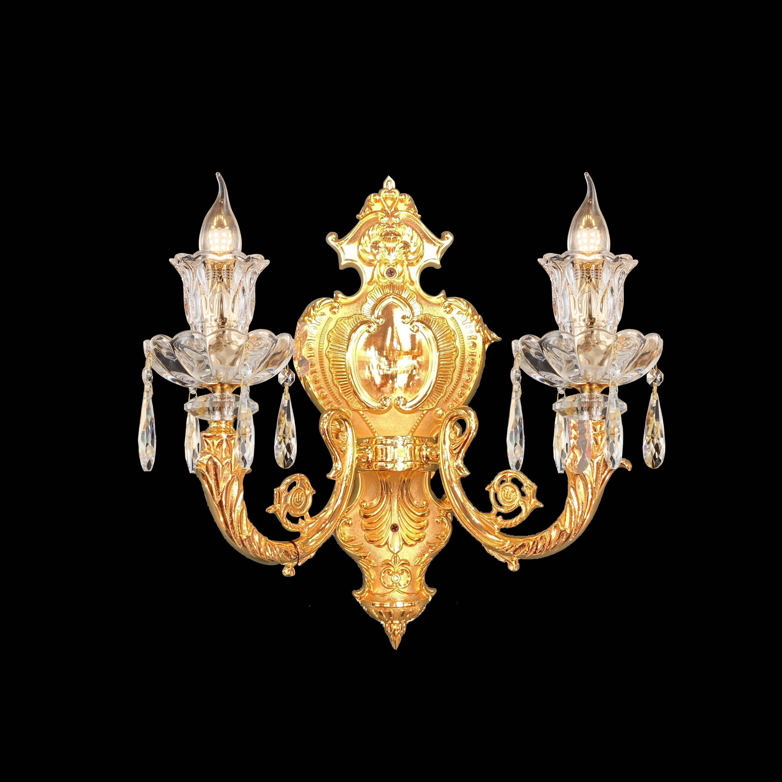 French Rococo Brass Crystal Wall Sconce for Living Room