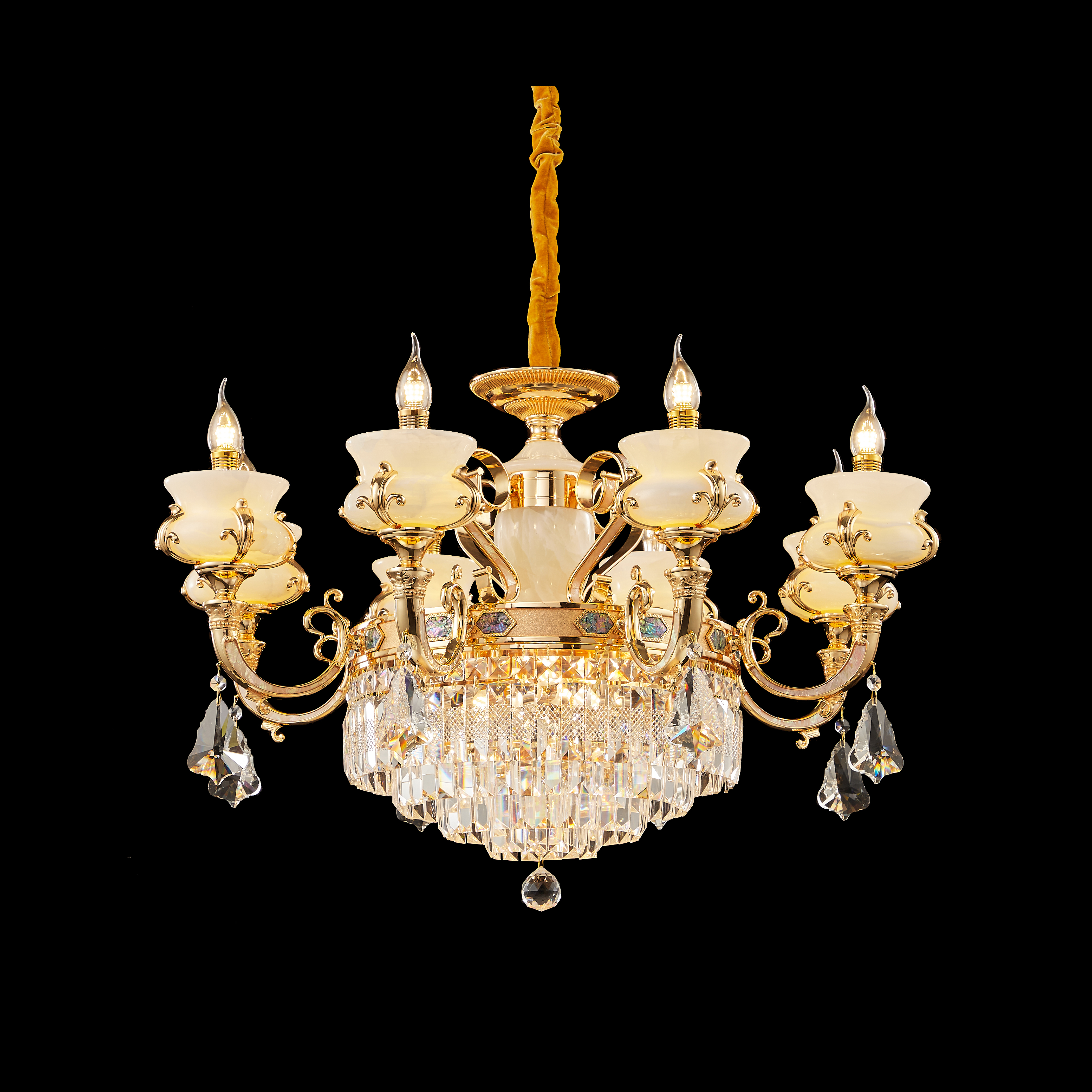 Luxury Brass White Jade Crystal Chandelier for Living Room