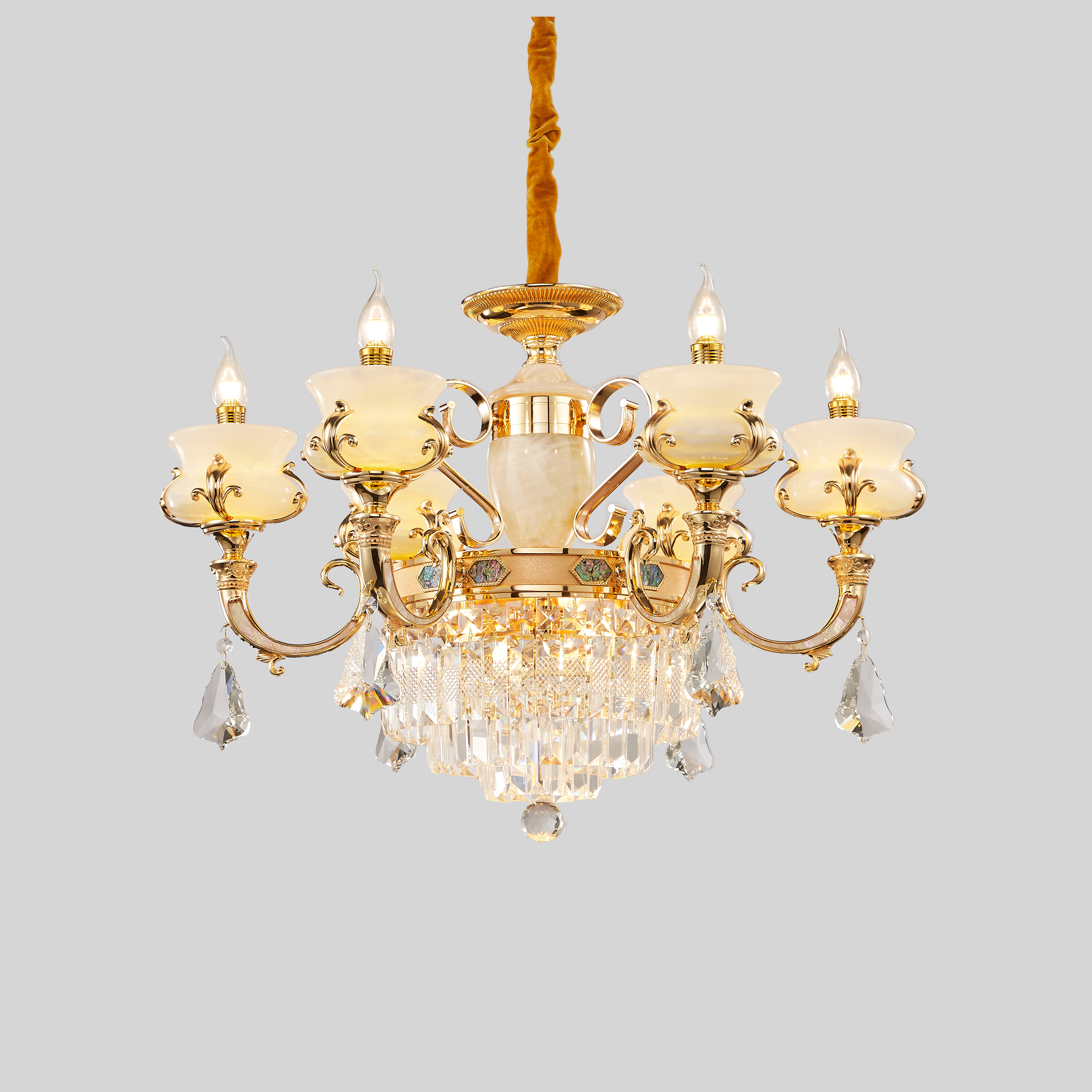 Luxury Brass White Jade Crystal Chandelier for Living Room