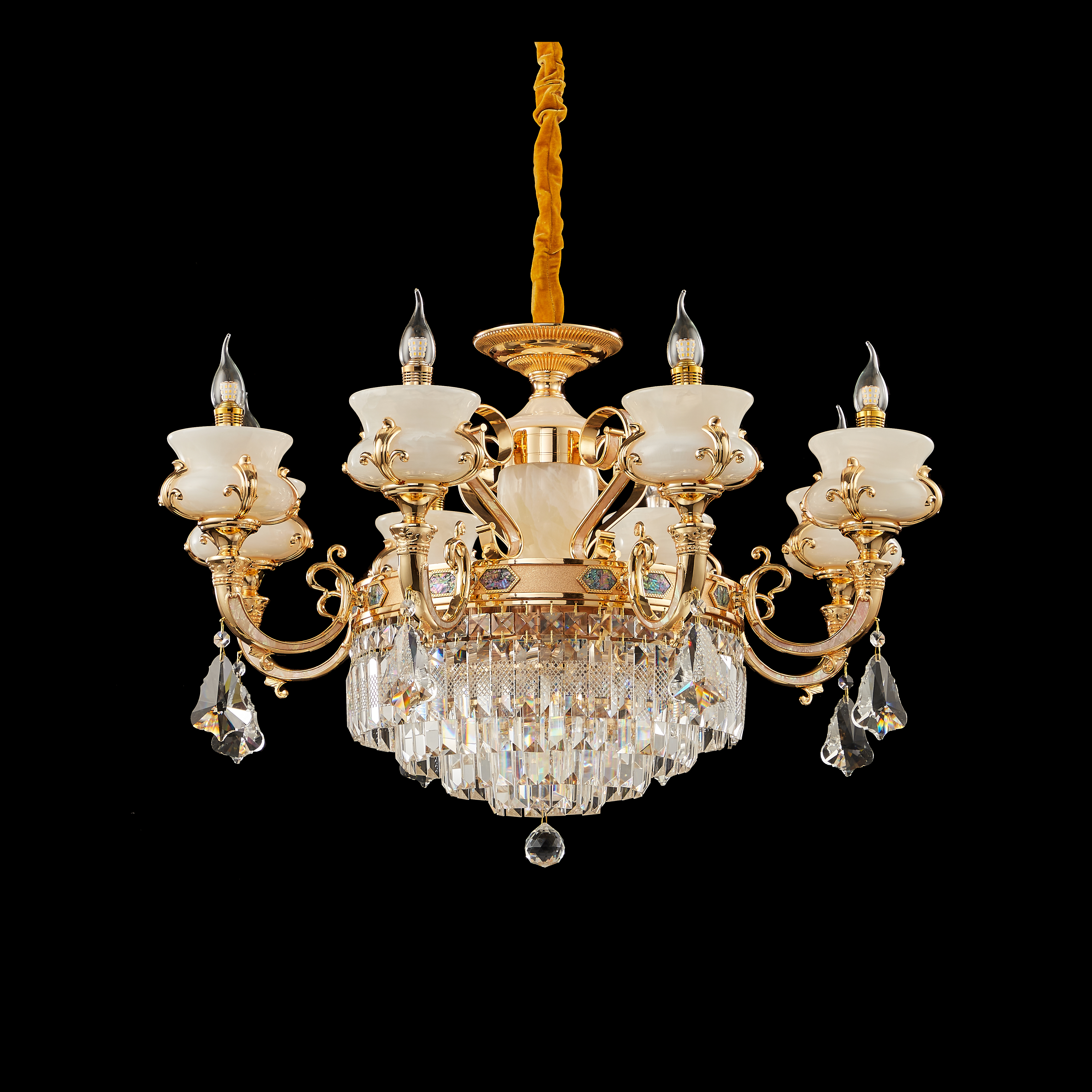 Luxury Brass White Jade Crystal Chandelier for Living Room