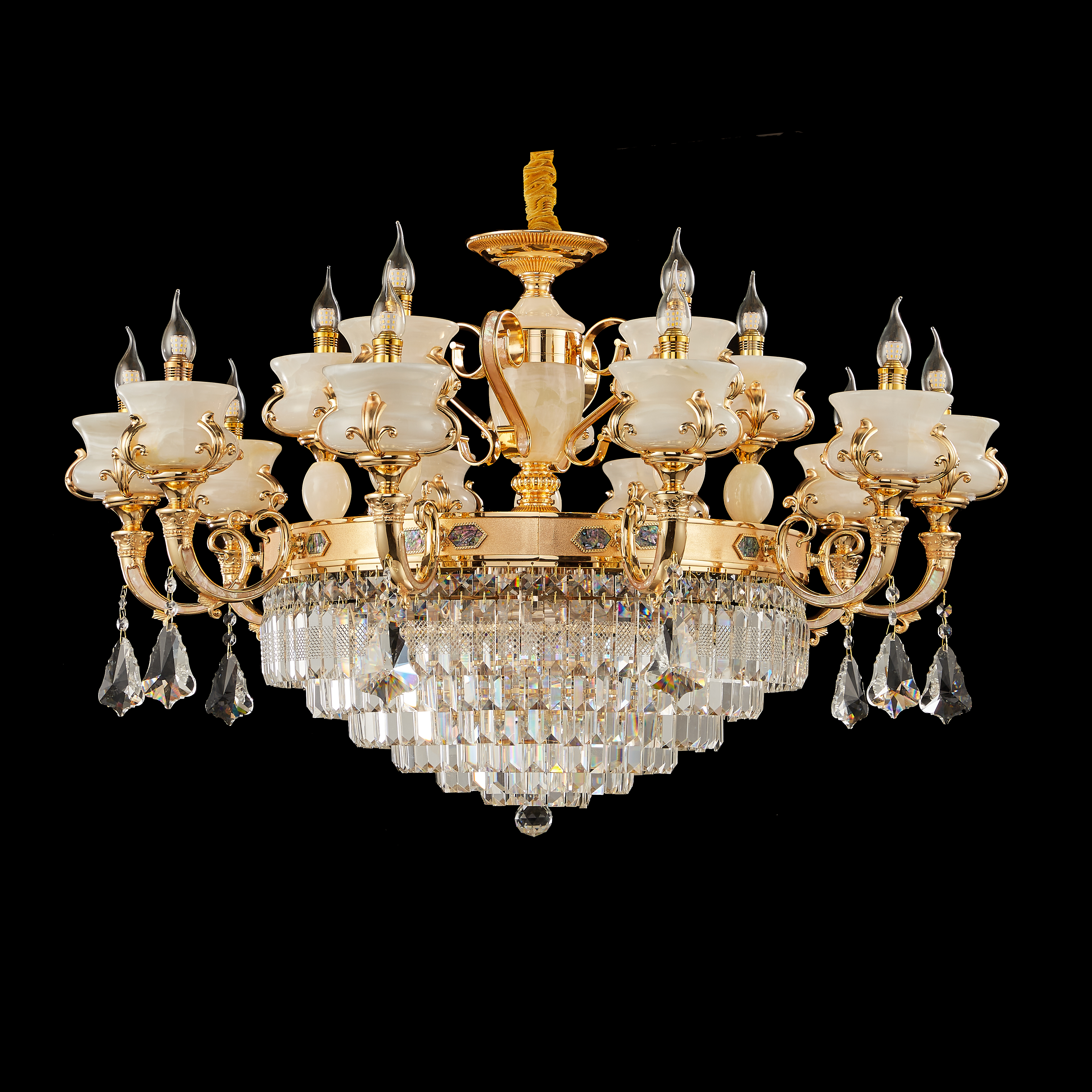 Luxury Brass White Jade Crystal Chandelier for Living Room