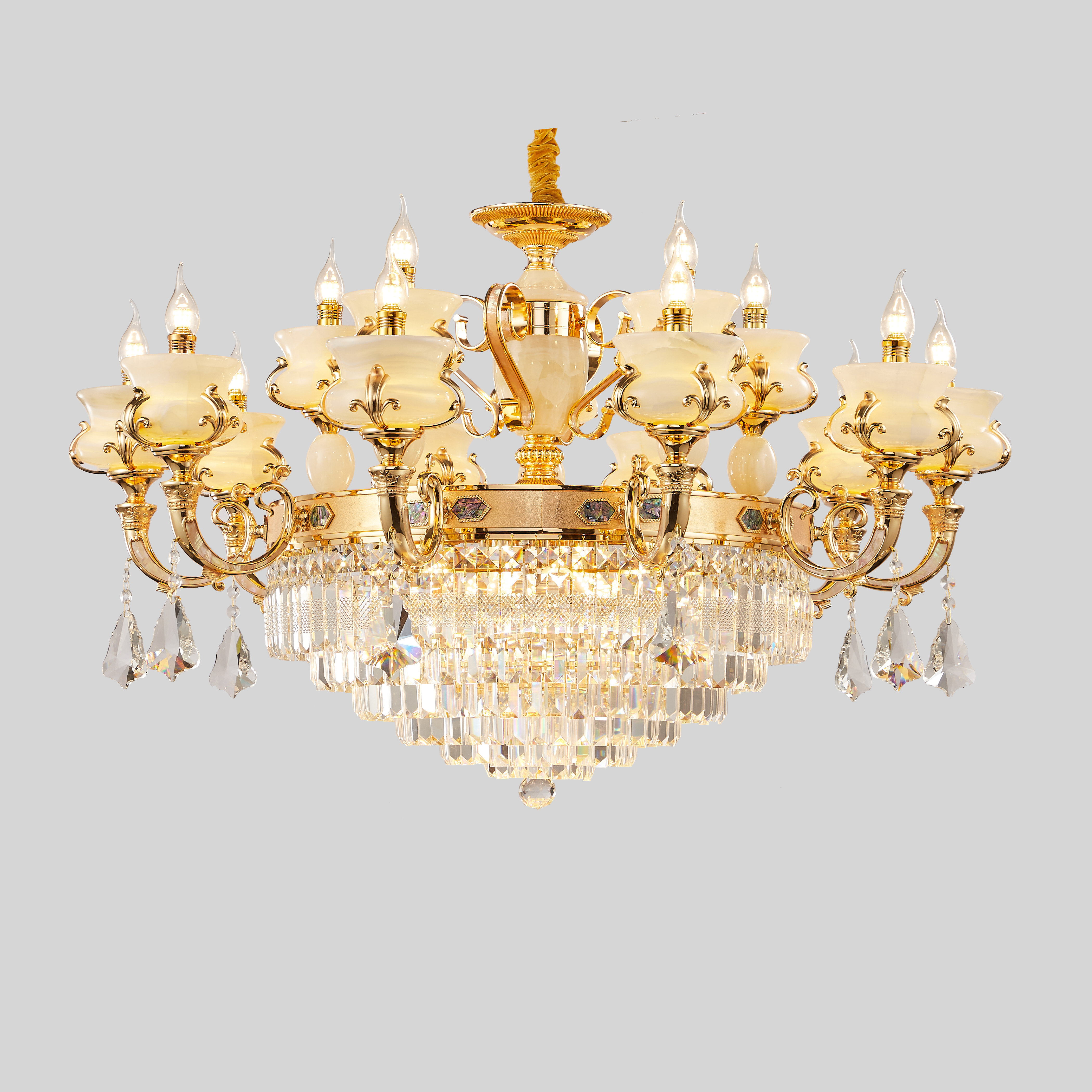 Luxury Brass White Jade Crystal Chandelier for Living Room