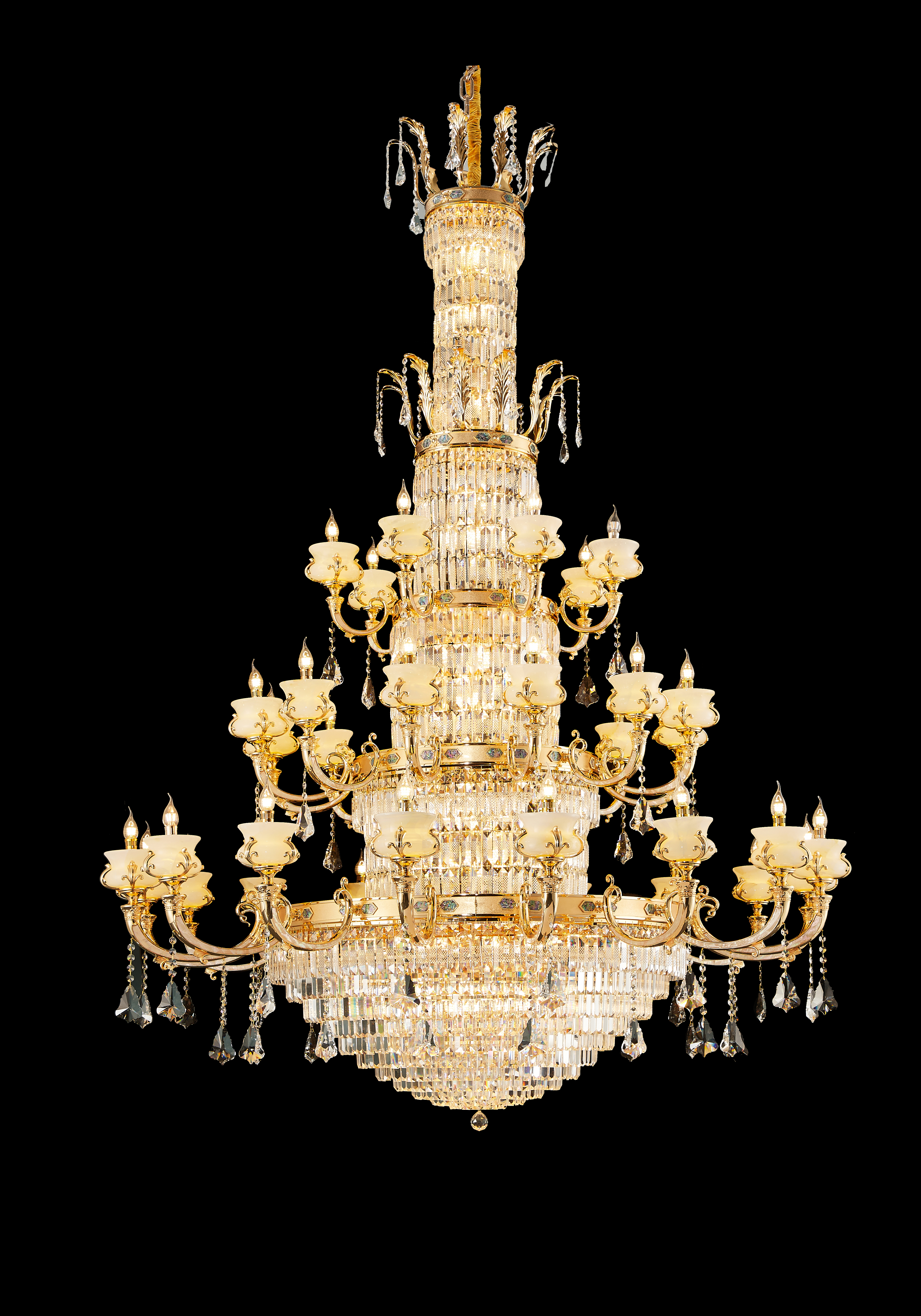 Luxury Brass White Jade Crystal Chandelier for Living Room