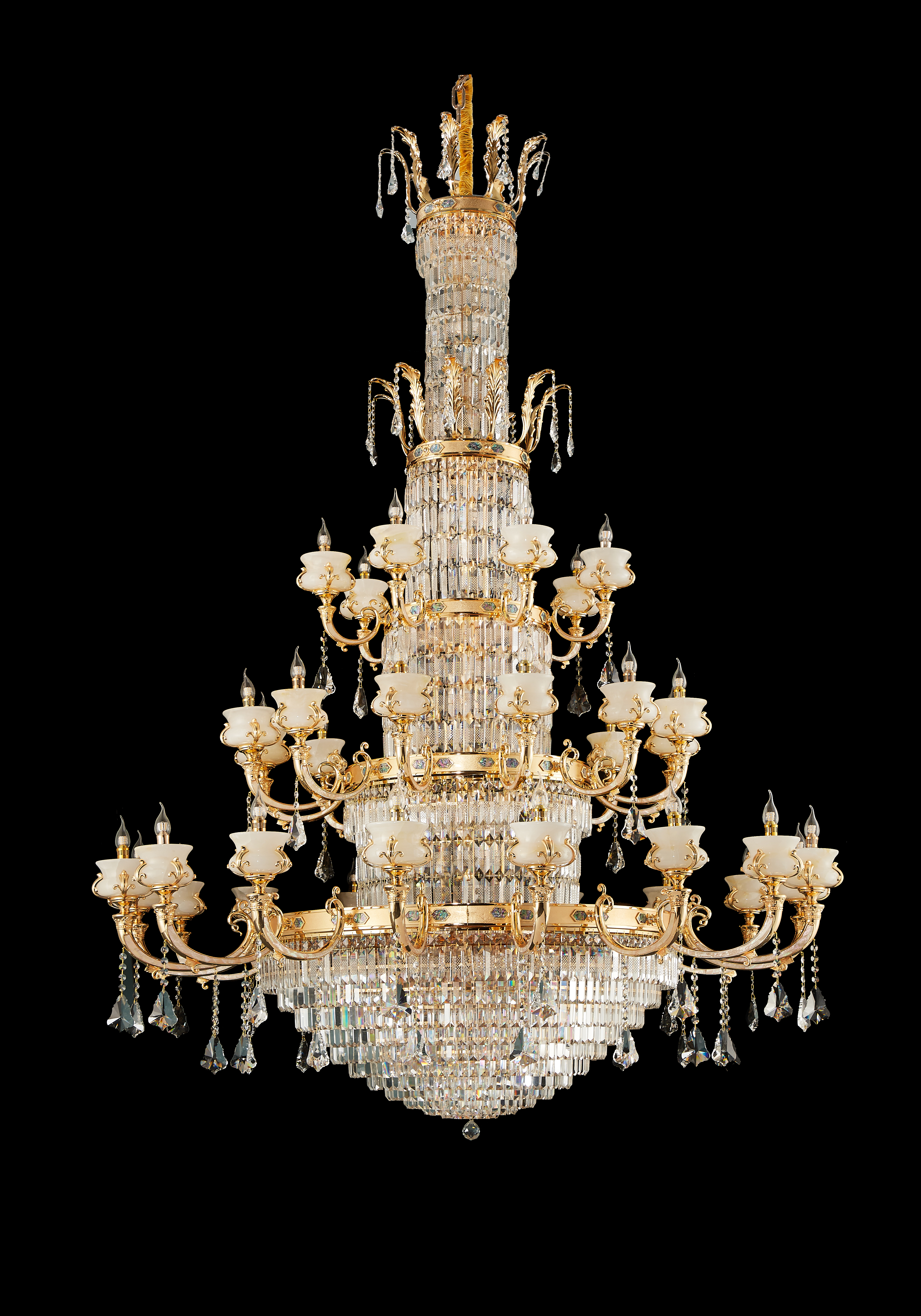 Luxury Brass White Jade Crystal Chandelier for Living Room