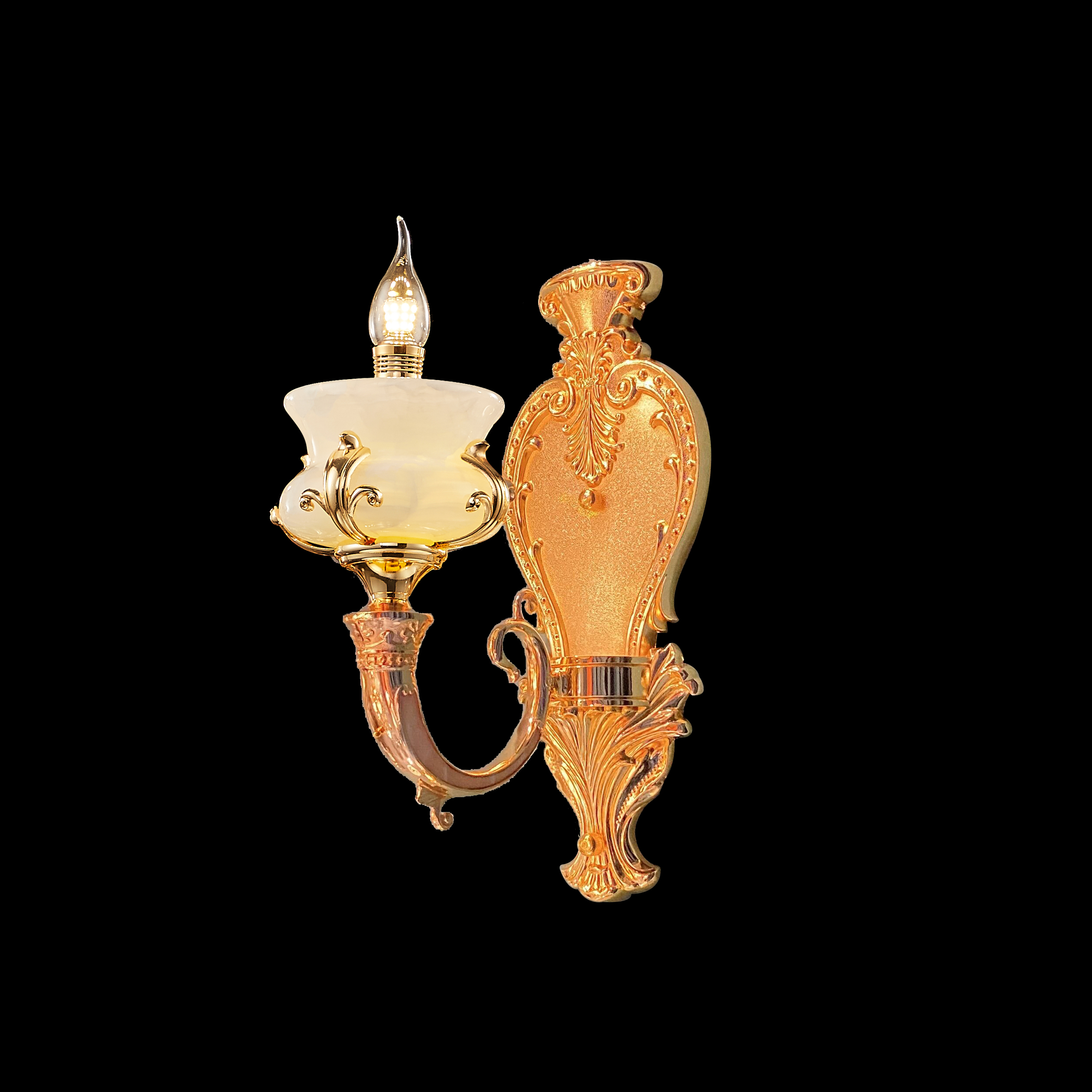 French Rococo Gold Brass & Crystal Wall Sconce