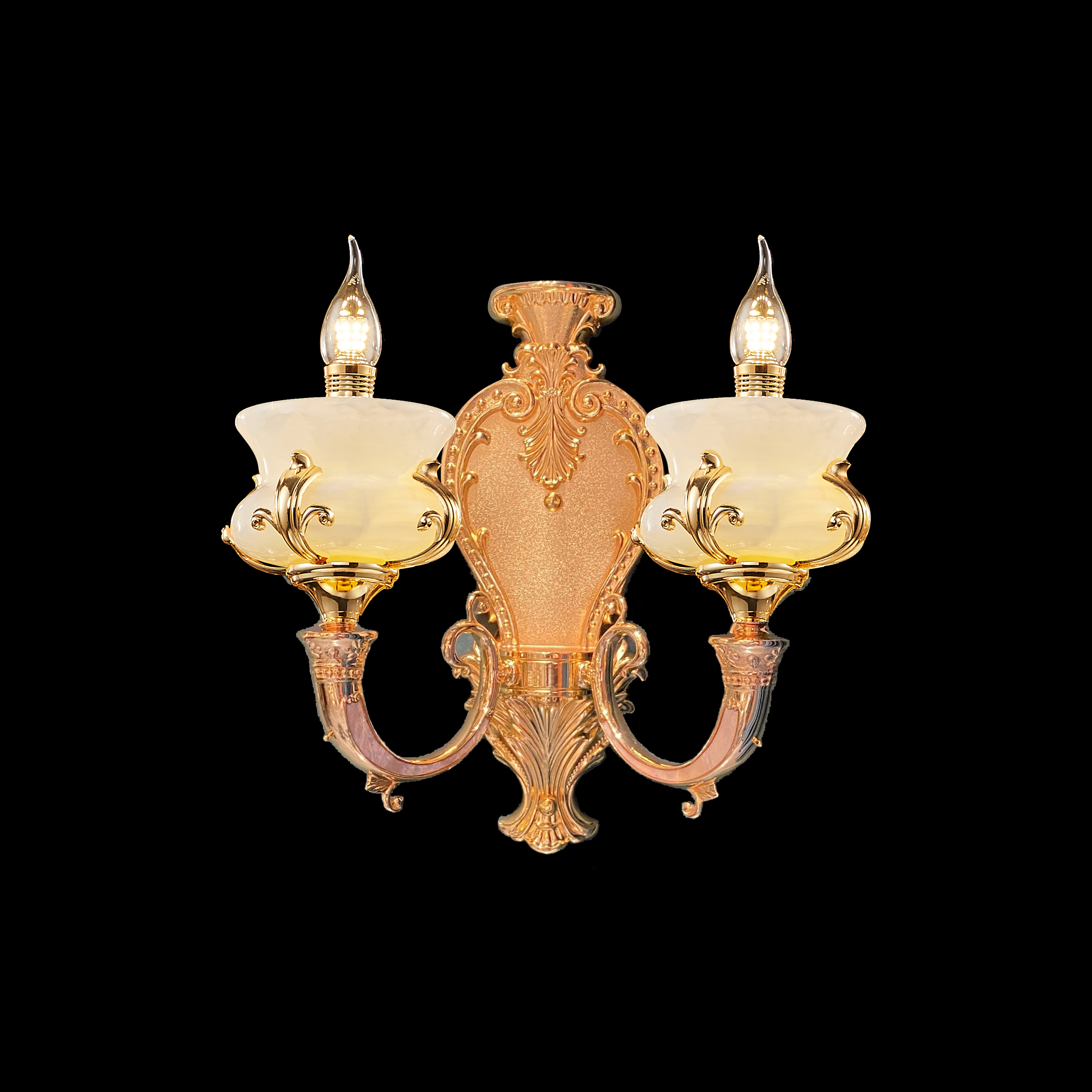 French Rococo Gold Brass & Crystal Wall Sconce