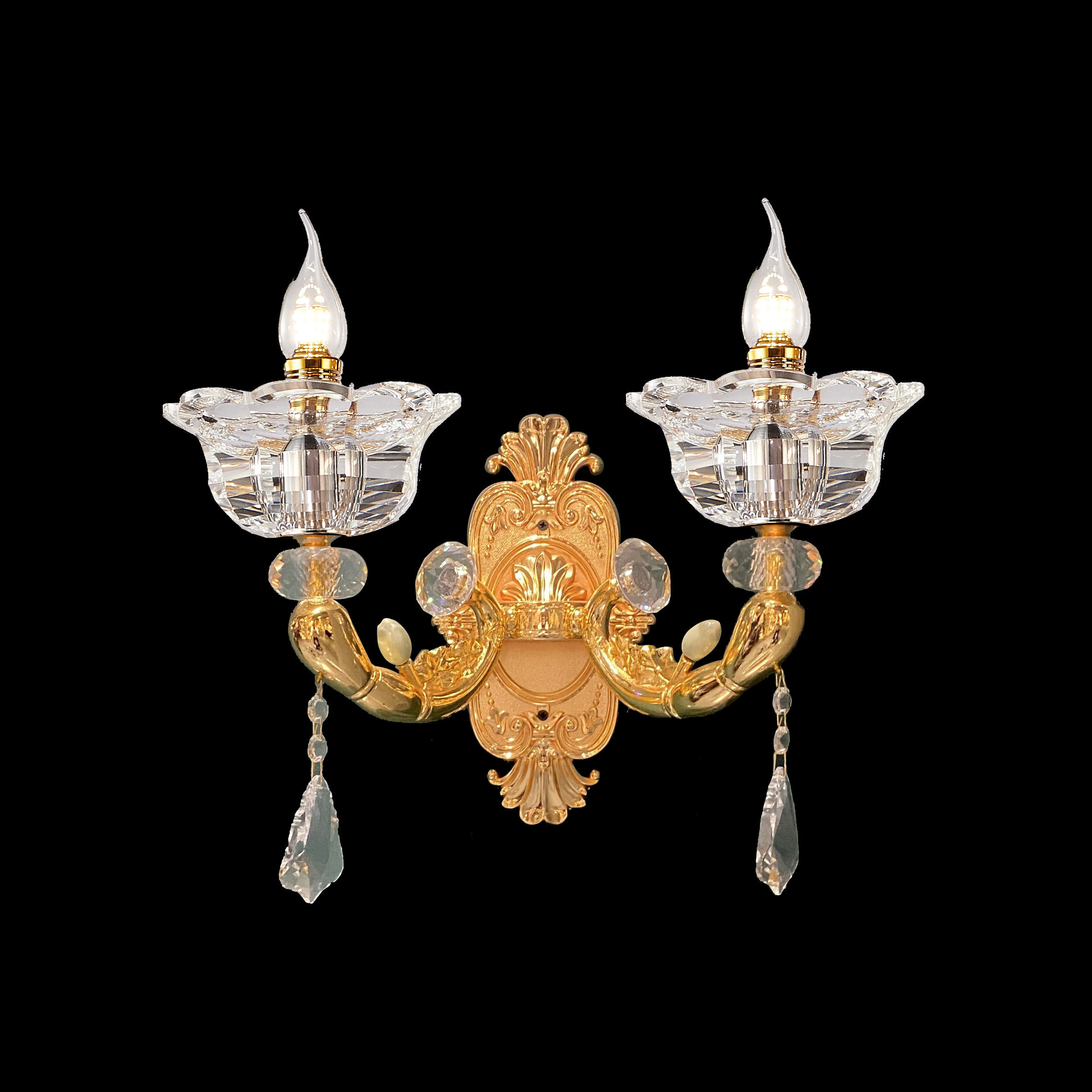 Gold Brass Crystal Wall Sconce for Bedroom & Hotel
