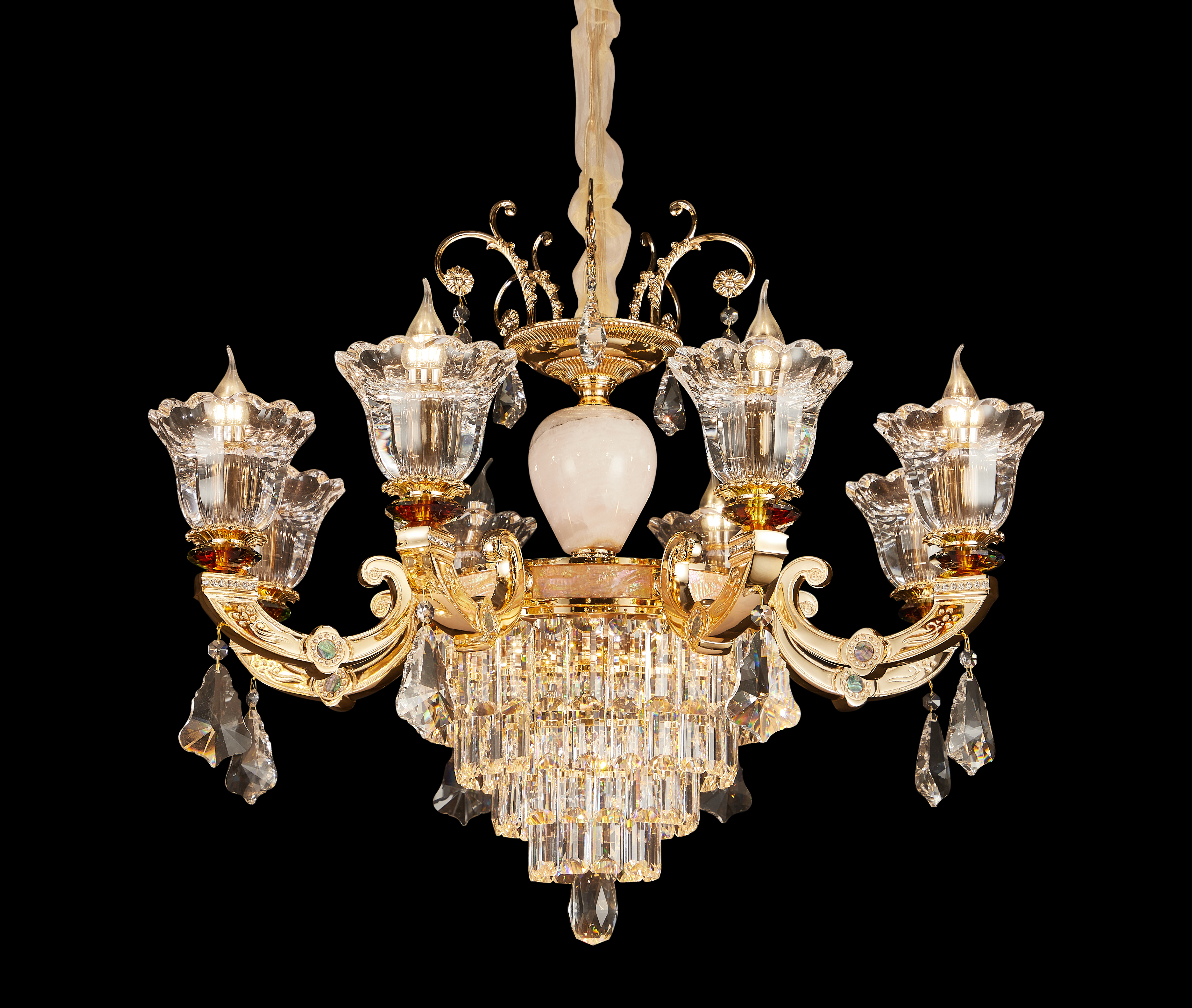36 Lights Luxury large gold crystal brass chandelier for entrance/villa/foyer