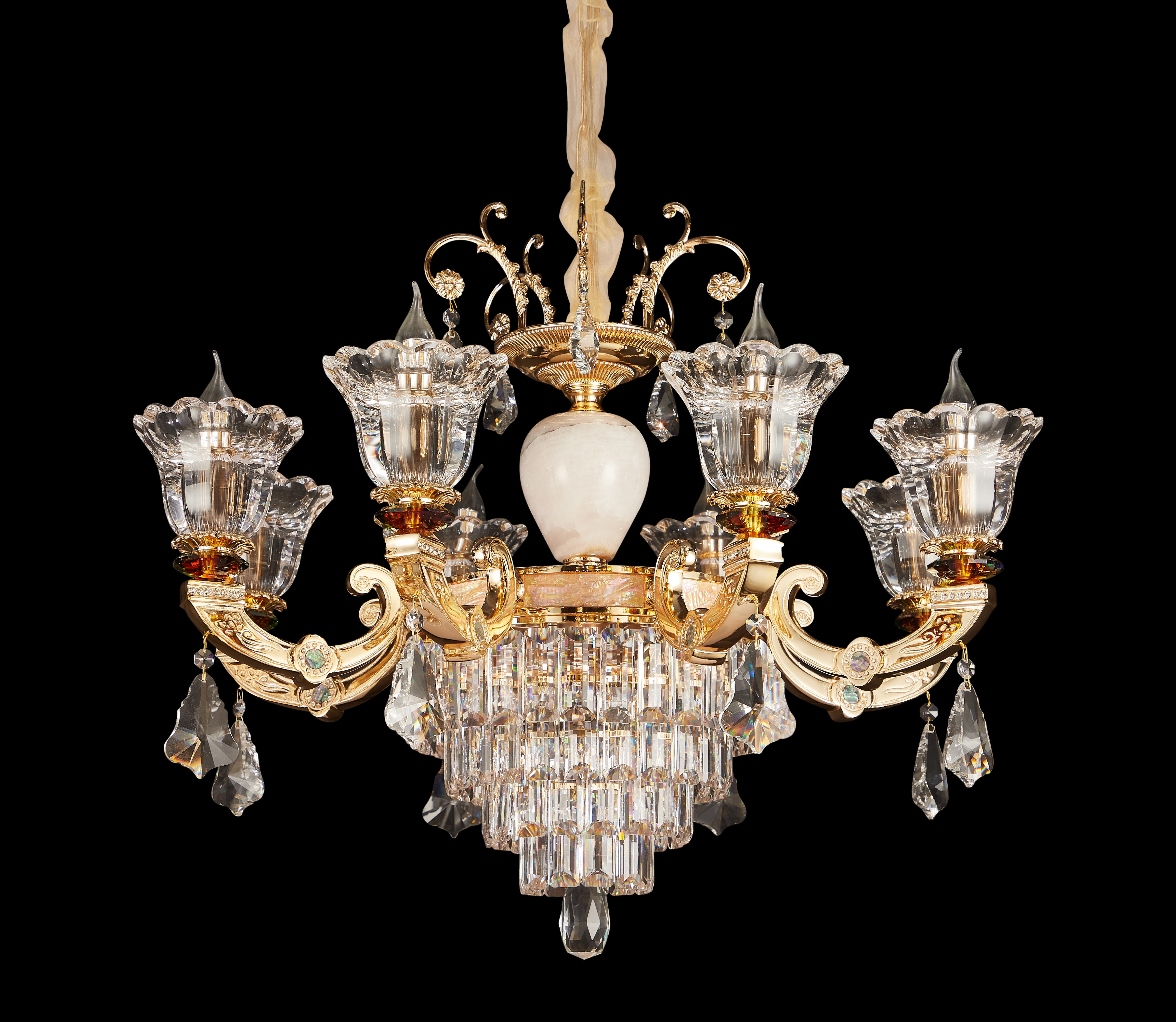 Brass Crystal White Jade Chandelier for Villa & Hotel