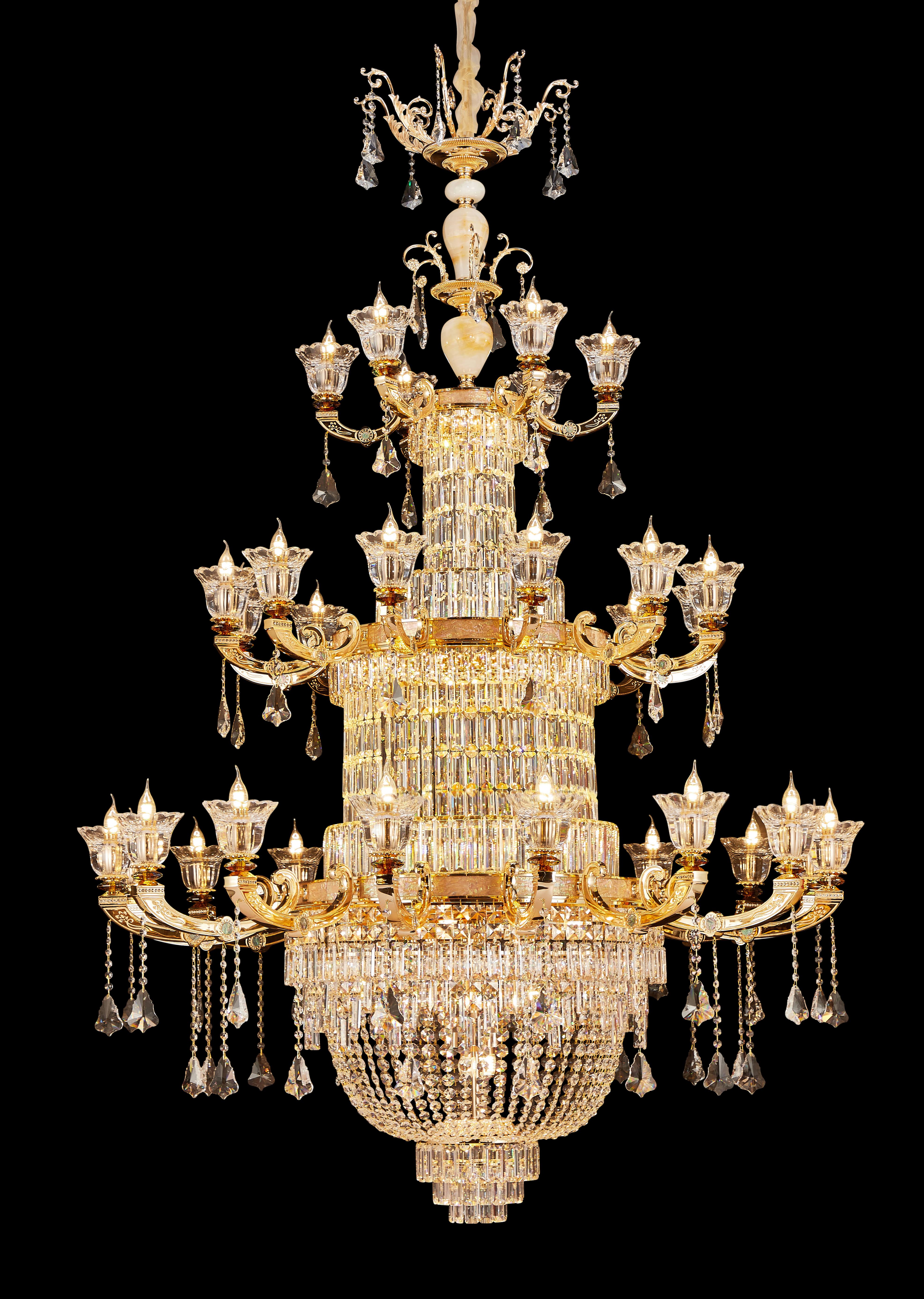 Brass Crystal White Jade Chandelier for Villa & Hotel