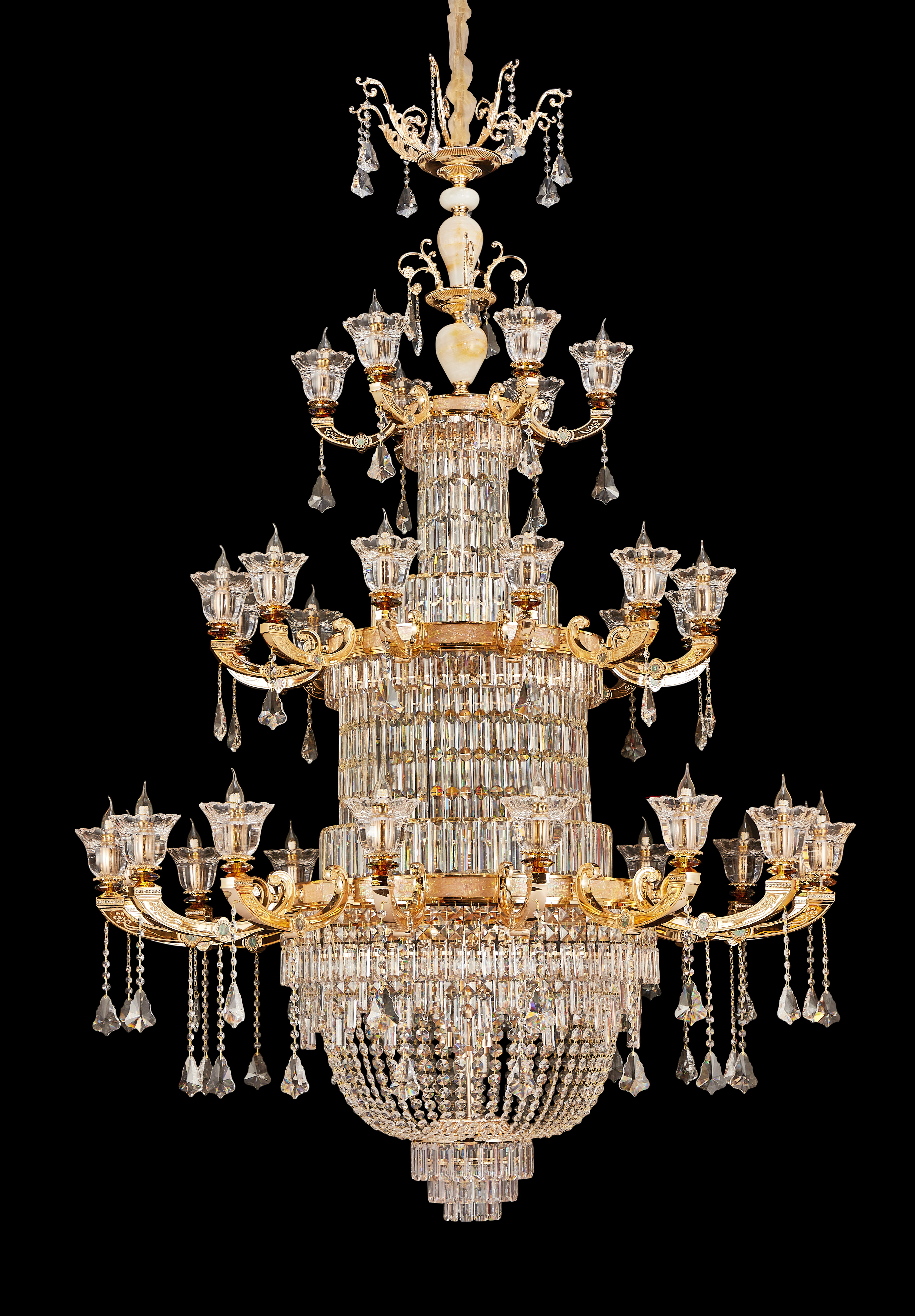 Brass Crystal White Jade Chandelier for Villa & Hotel
