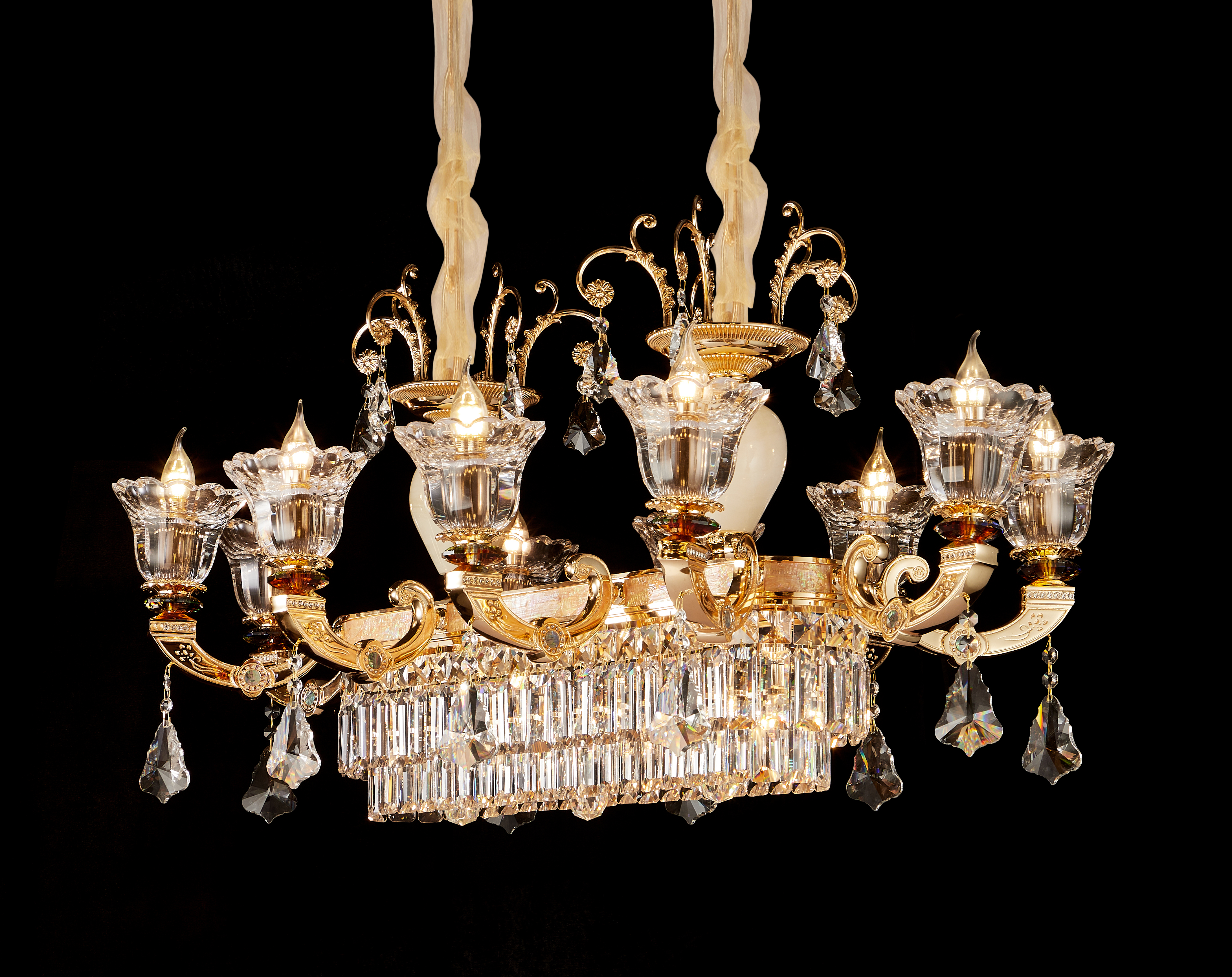 Brass Crystal White Jade Chandelier for Villa & Hotel