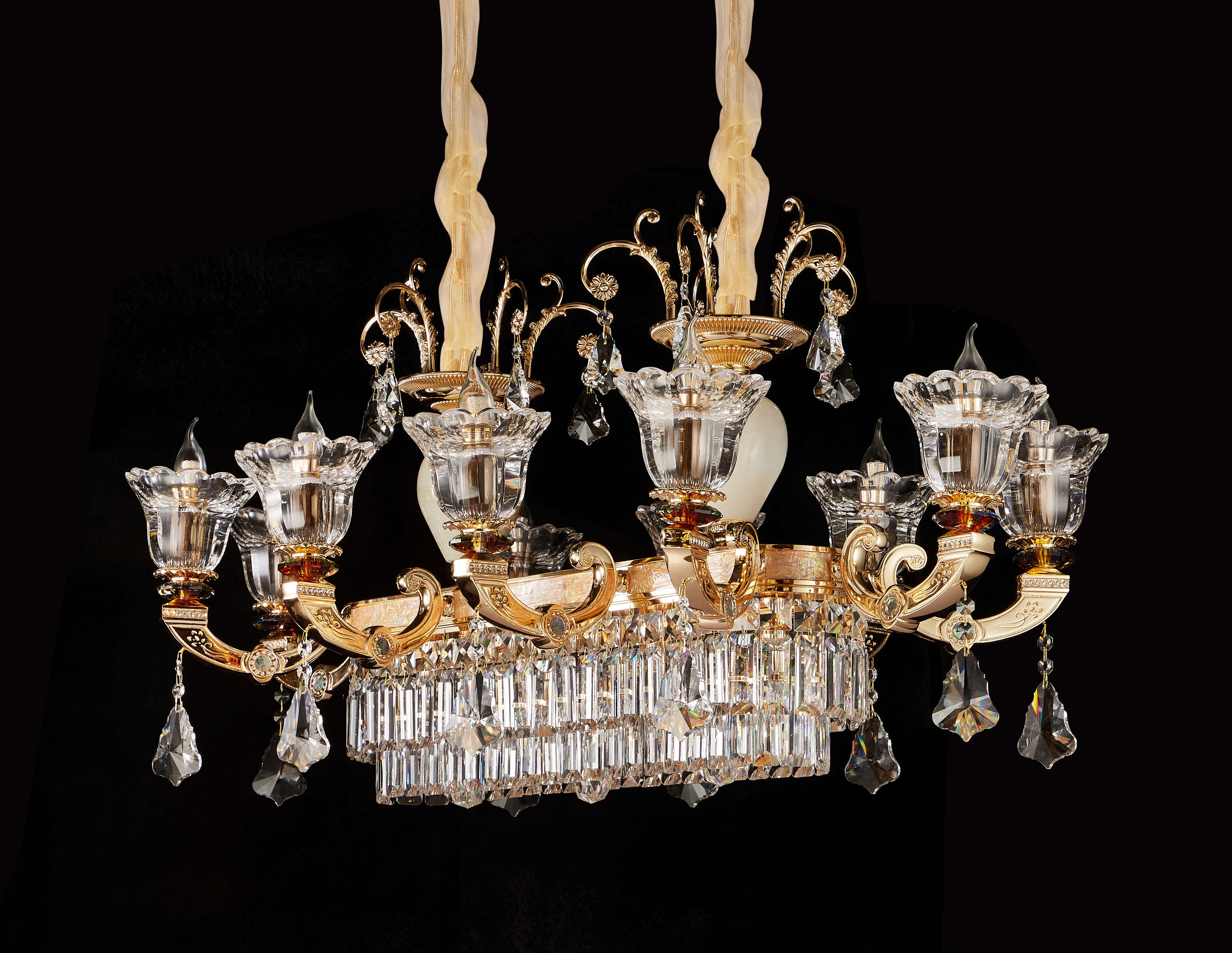 Brass Crystal White Jade Chandelier for Villa & Hotel