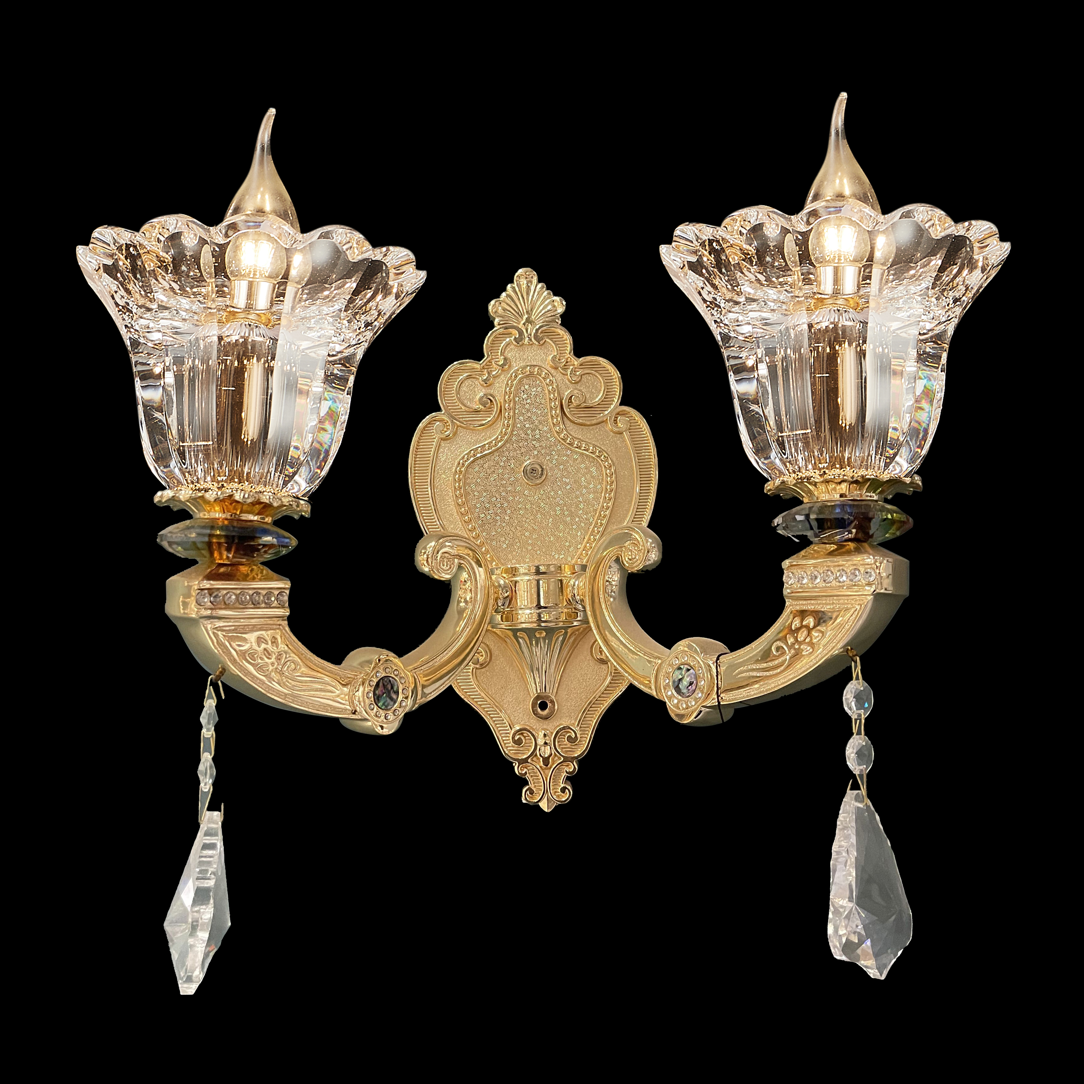 European Gold Brass Crystal Wall Sconce for Living Room