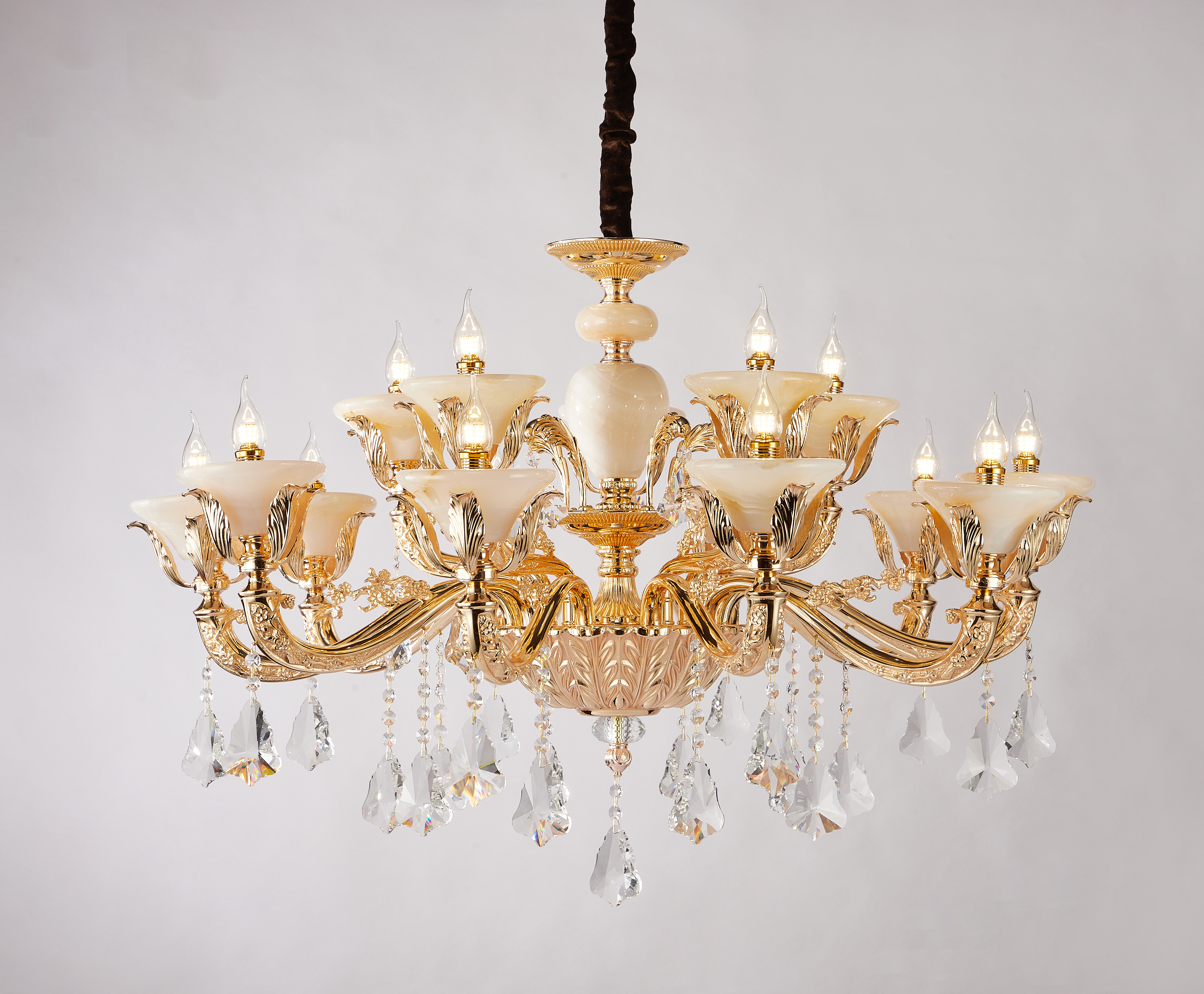 Brass Crystal Afghan White Jade Chandelier for Villa & Hotel