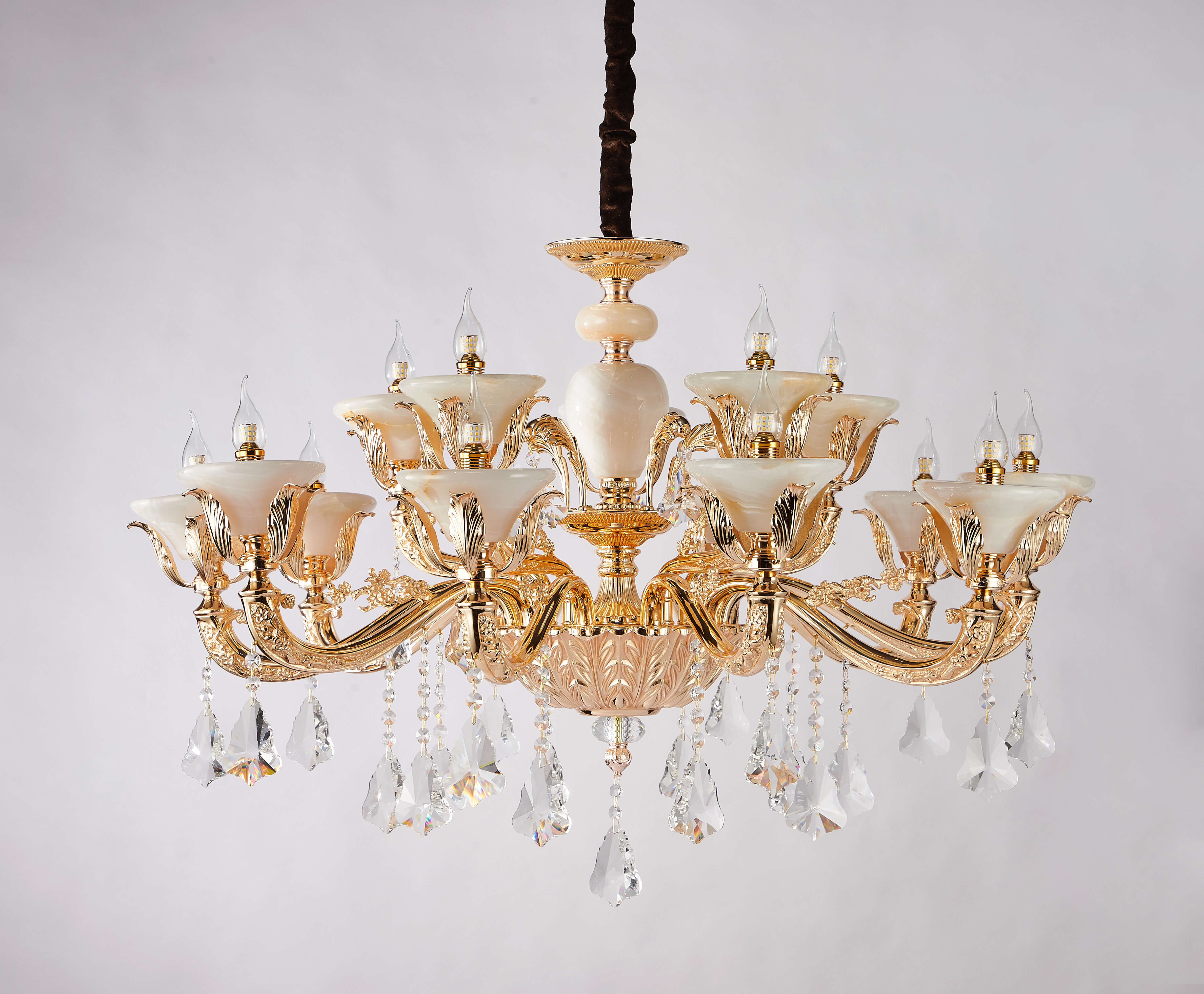 Brass Crystal Afghan White Jade Chandelier for Villa & Hotel