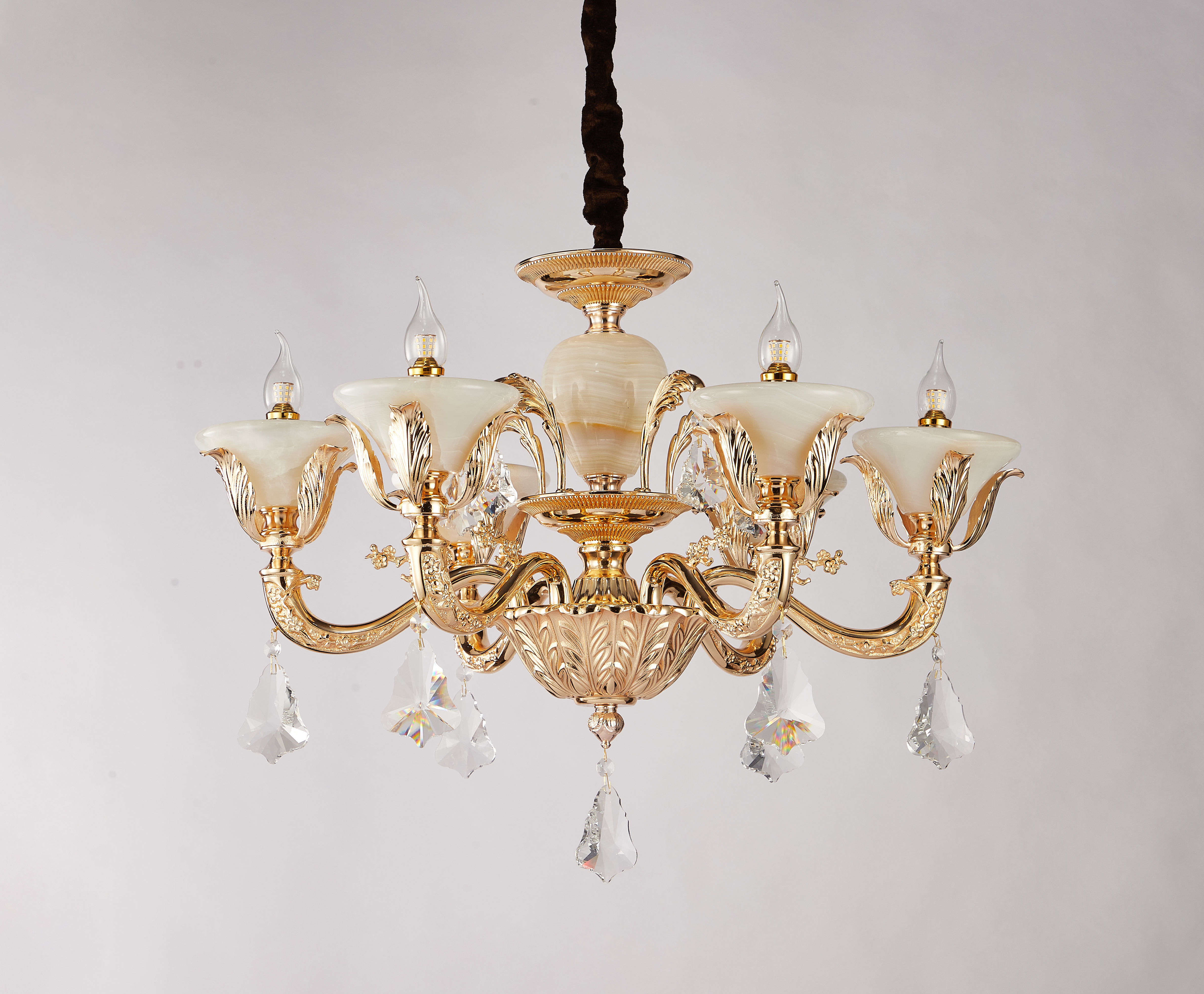 Brass Crystal Afghan White Jade Chandelier for Villa & Hotel