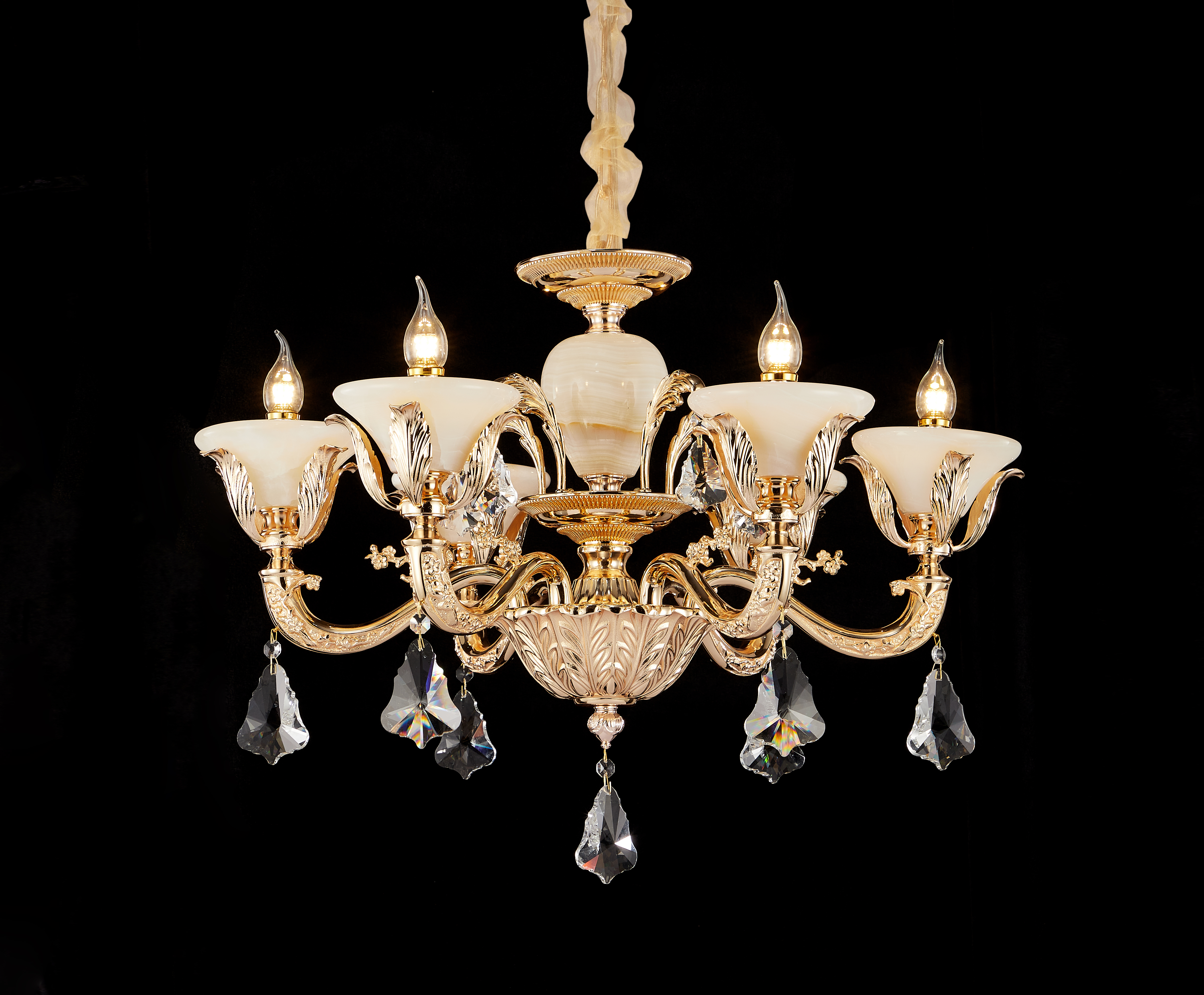 Brass Crystal Afghan White Jade Chandelier for Villa & Hotel