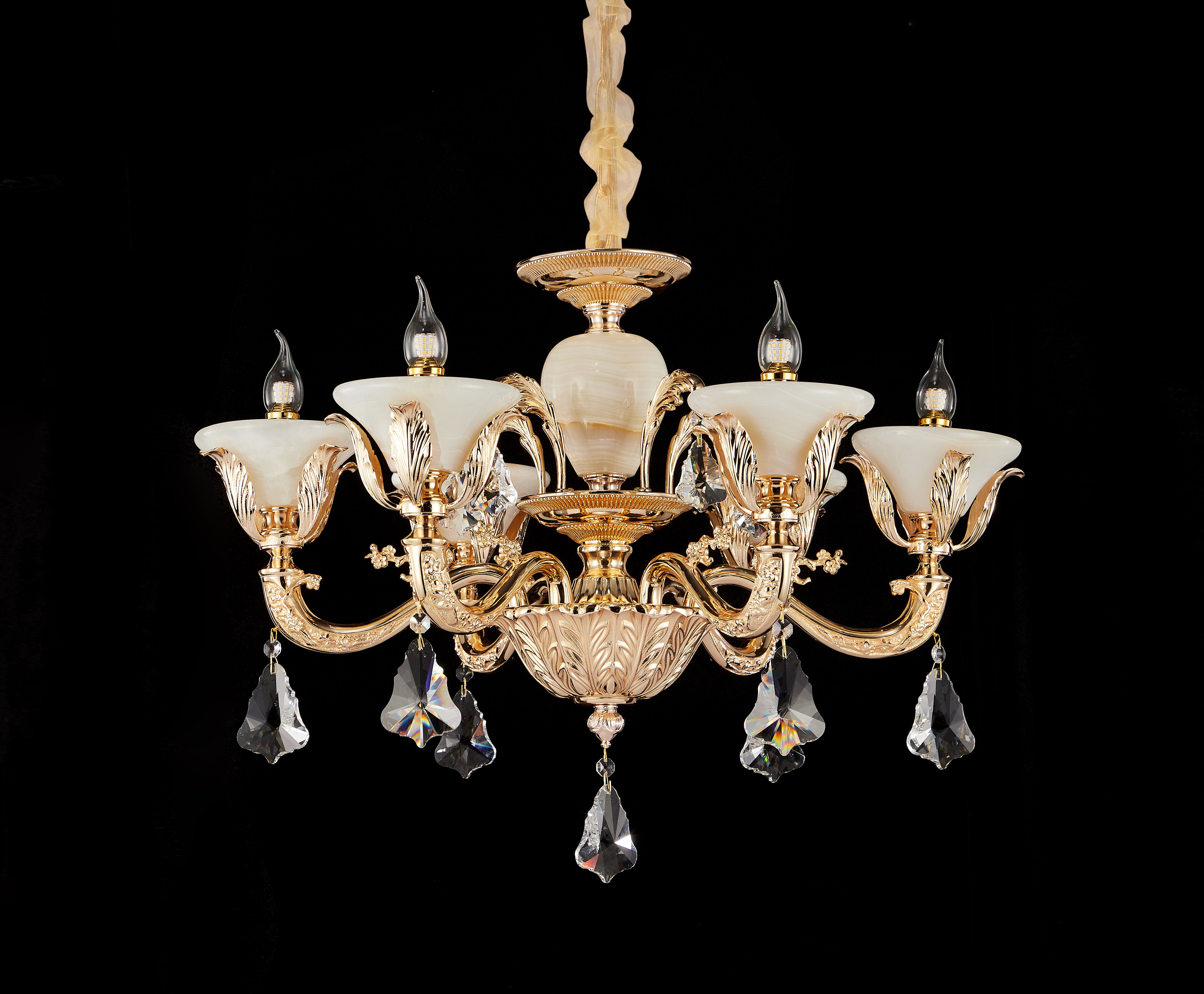 Brass Crystal Afghan White Jade Chandelier for Villa & Hotel