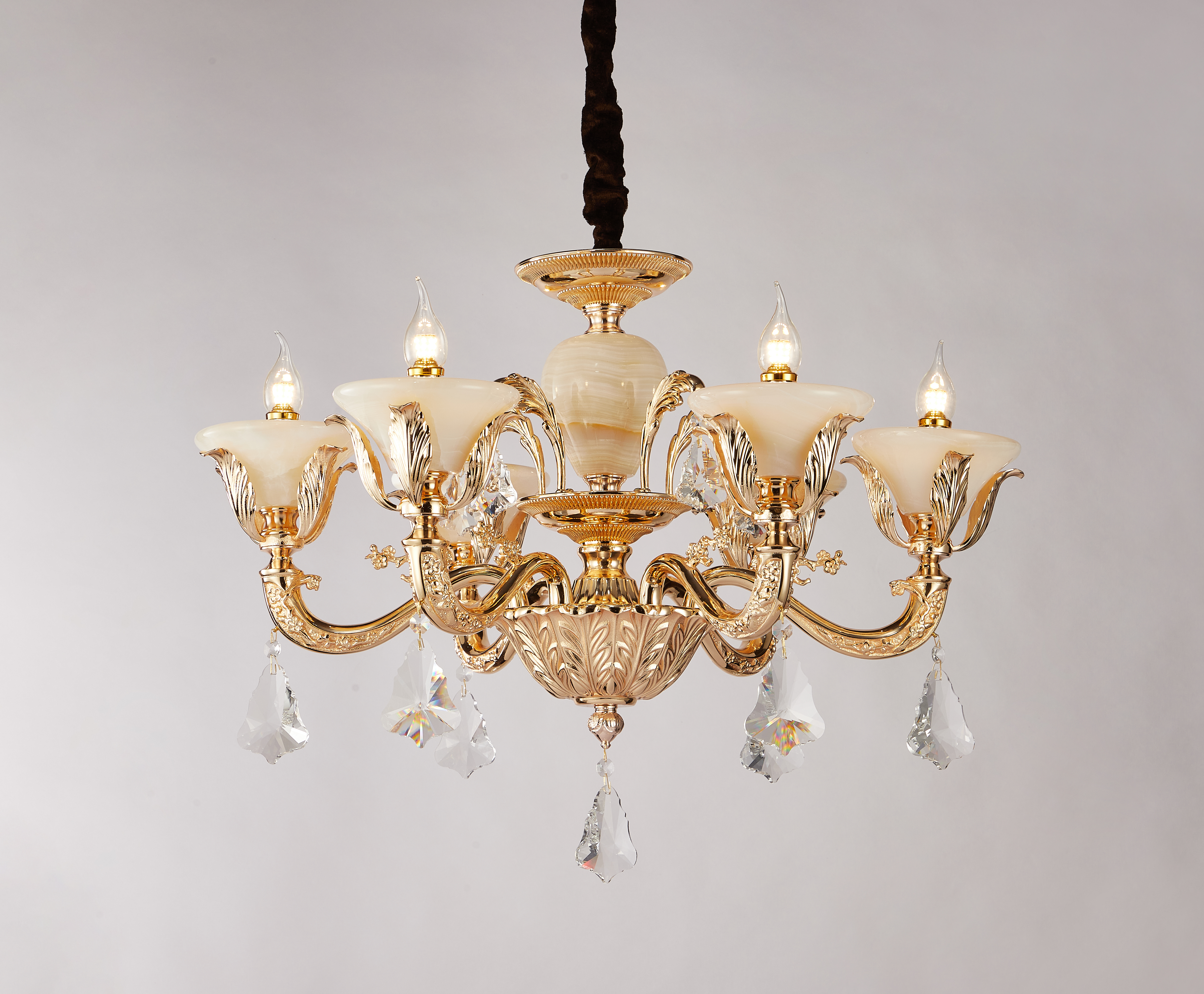 Brass Crystal Afghan White Jade Chandelier for Villa & Hotel