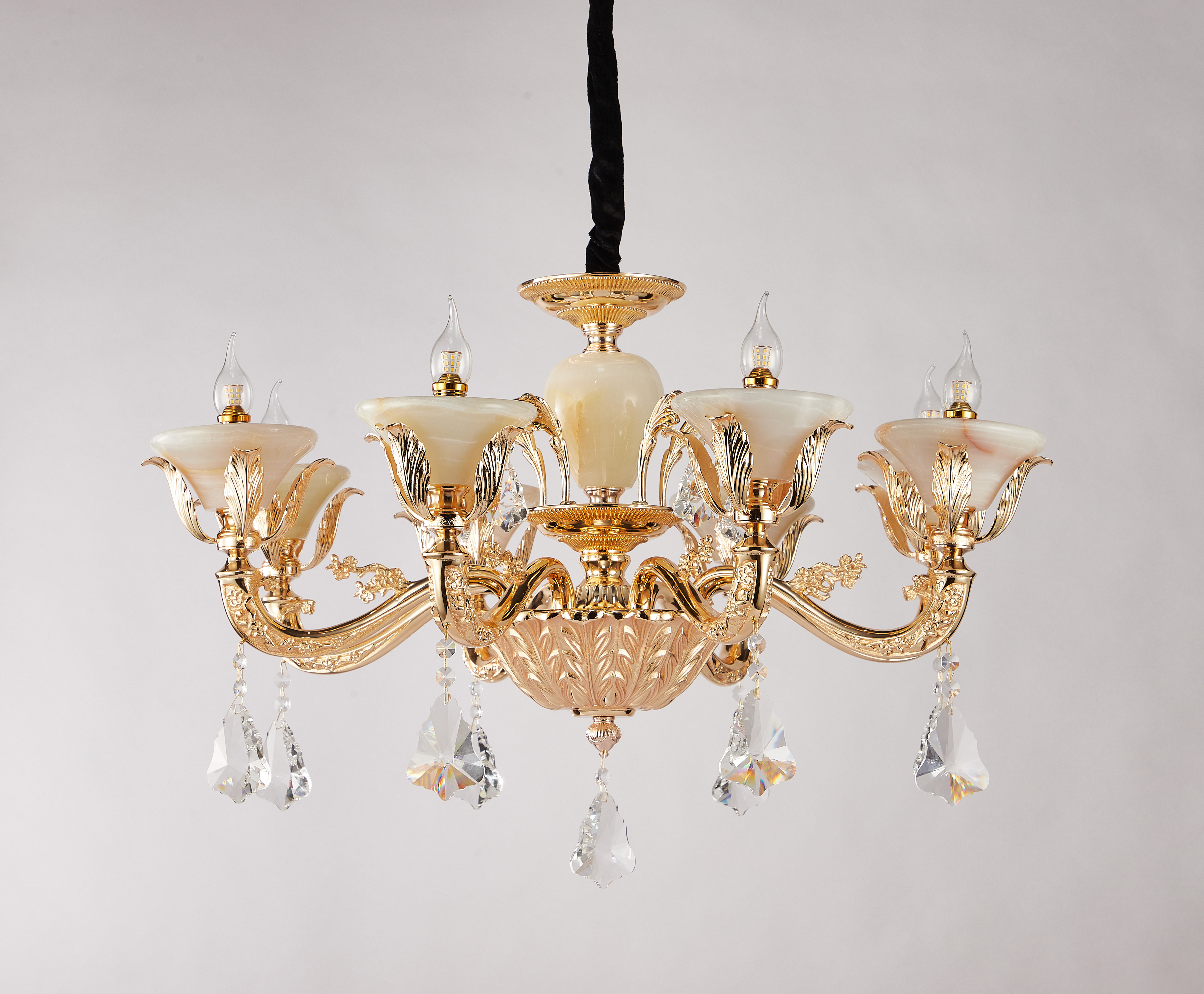 Brass Crystal Afghan White Jade Chandelier for Villa & Hotel