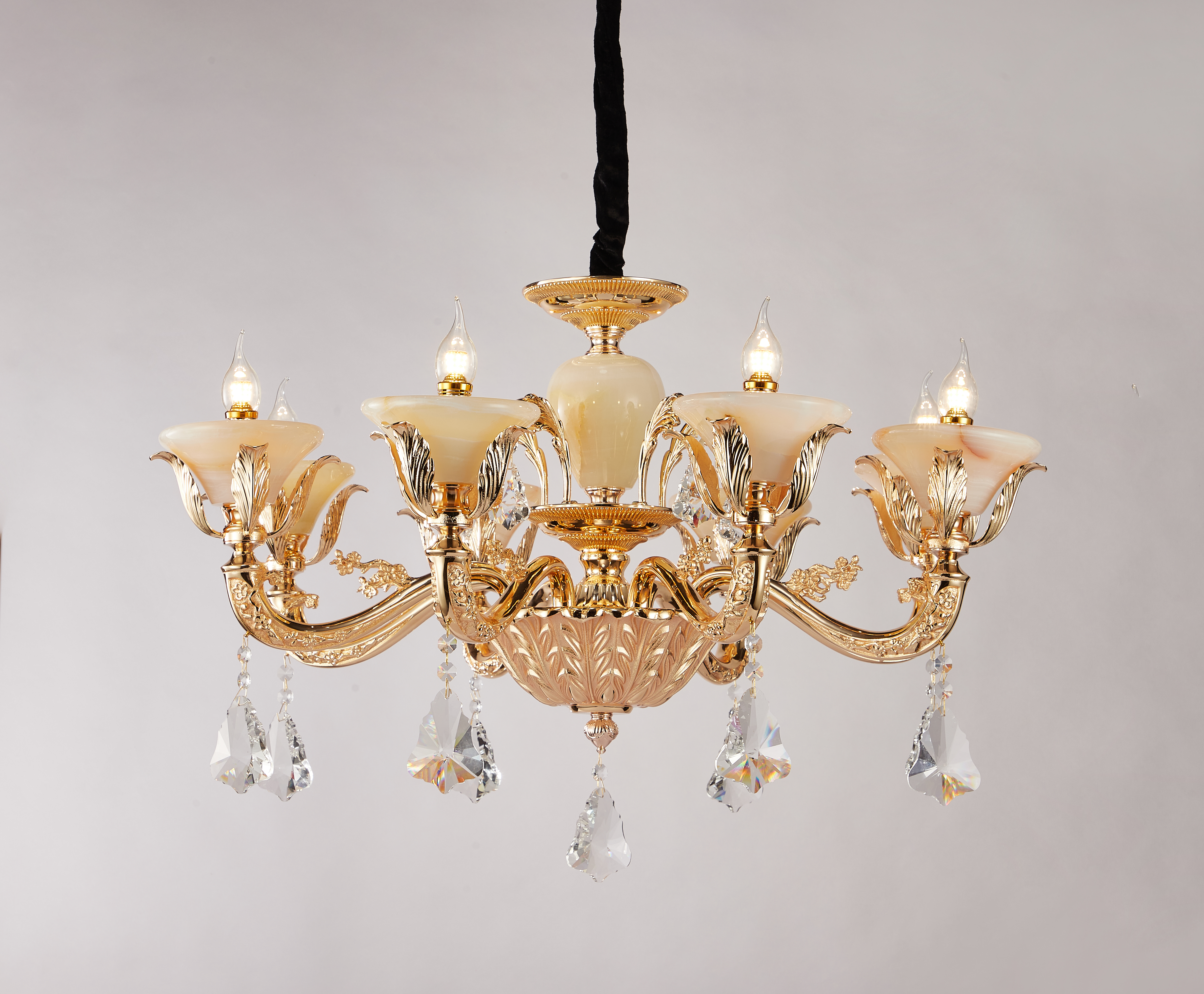 Brass Crystal Afghan White Jade Chandelier for Villa & Hotel