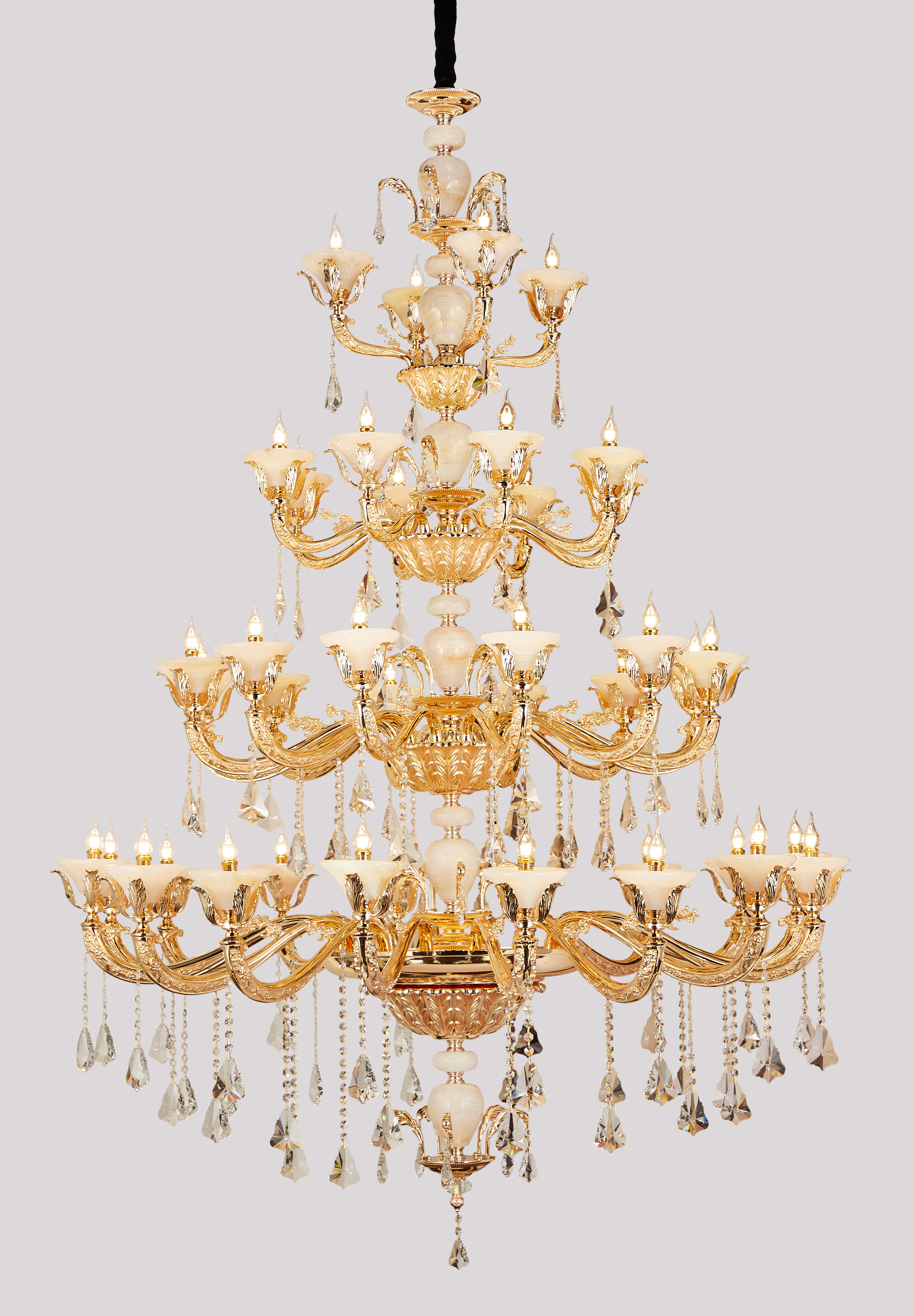 Brass Crystal Afghan White Jade Chandelier for Villa & Hotel