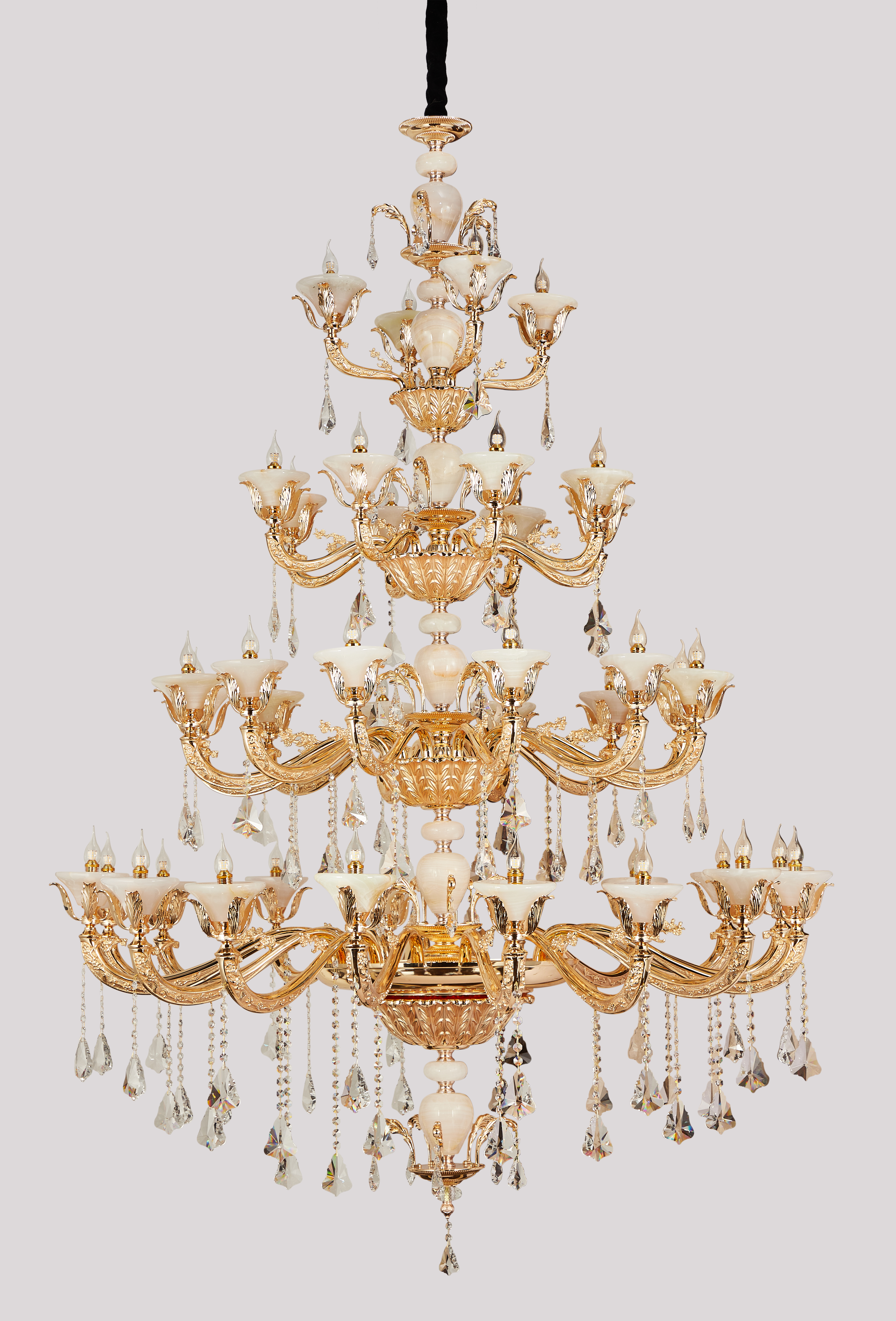 Brass Crystal Afghan White Jade Chandelier for Villa & Hotel