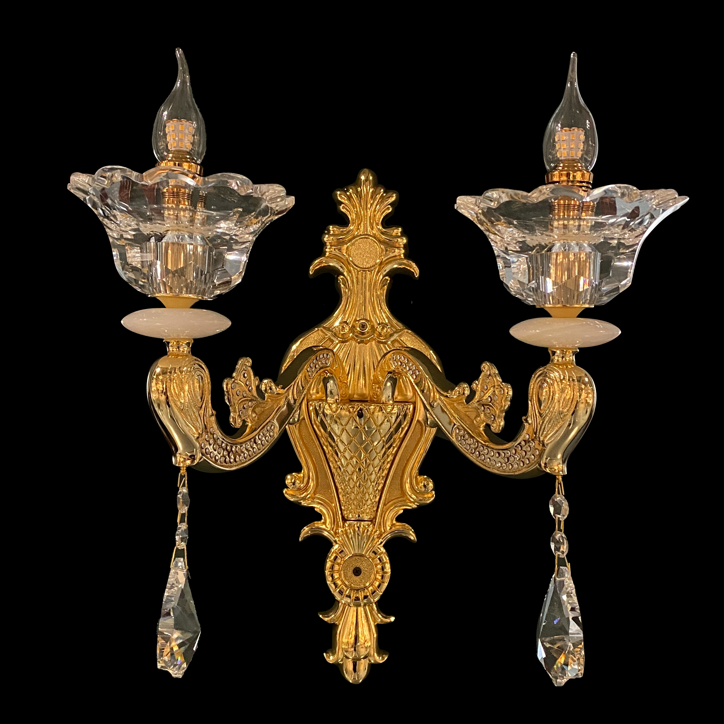 French Gold Brass Crystal Wall Sconce for Living Room