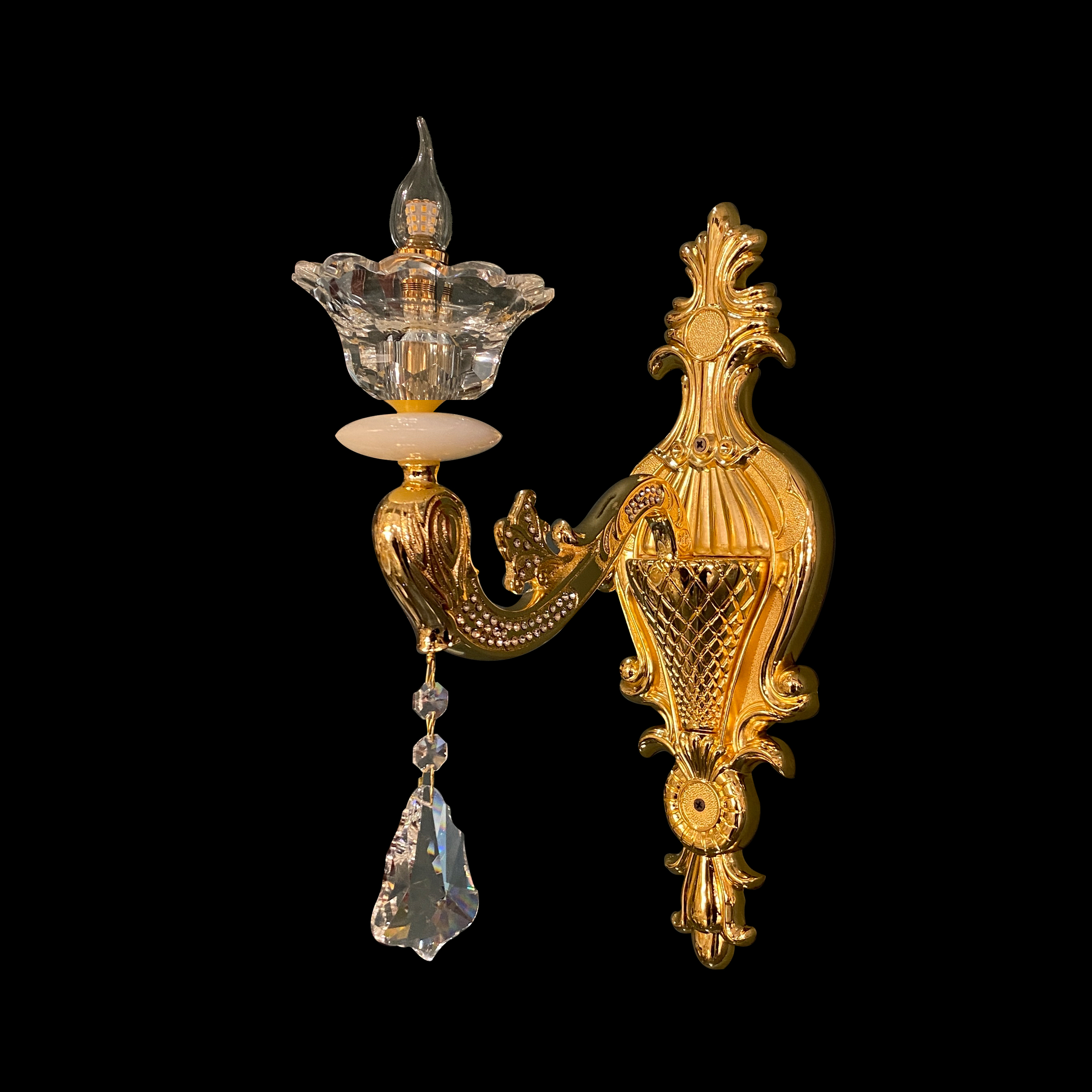 French Gold Brass Crystal Wall Sconce for Living Room