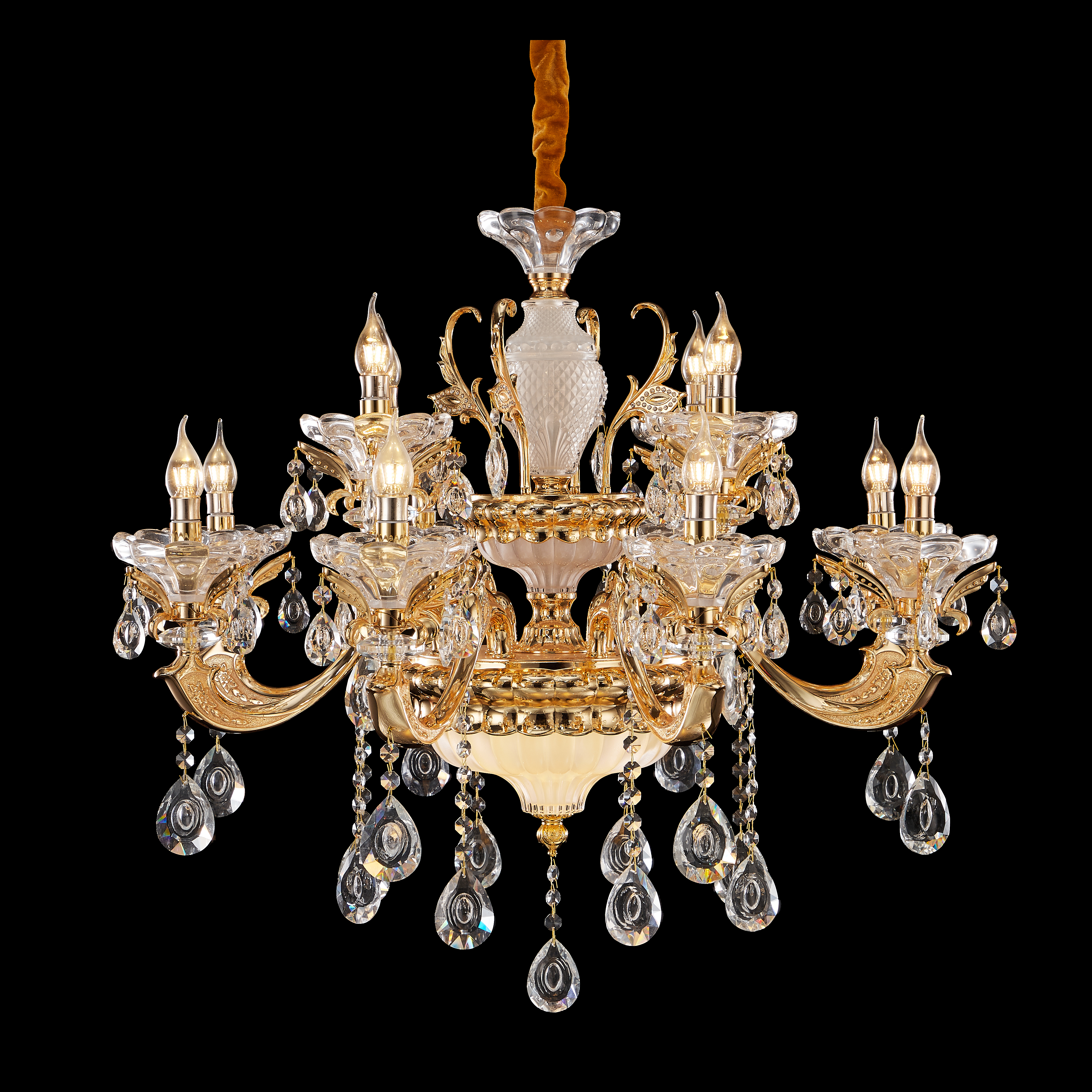 French Gold Brass Crystal Chandelier for Villa & Foyer