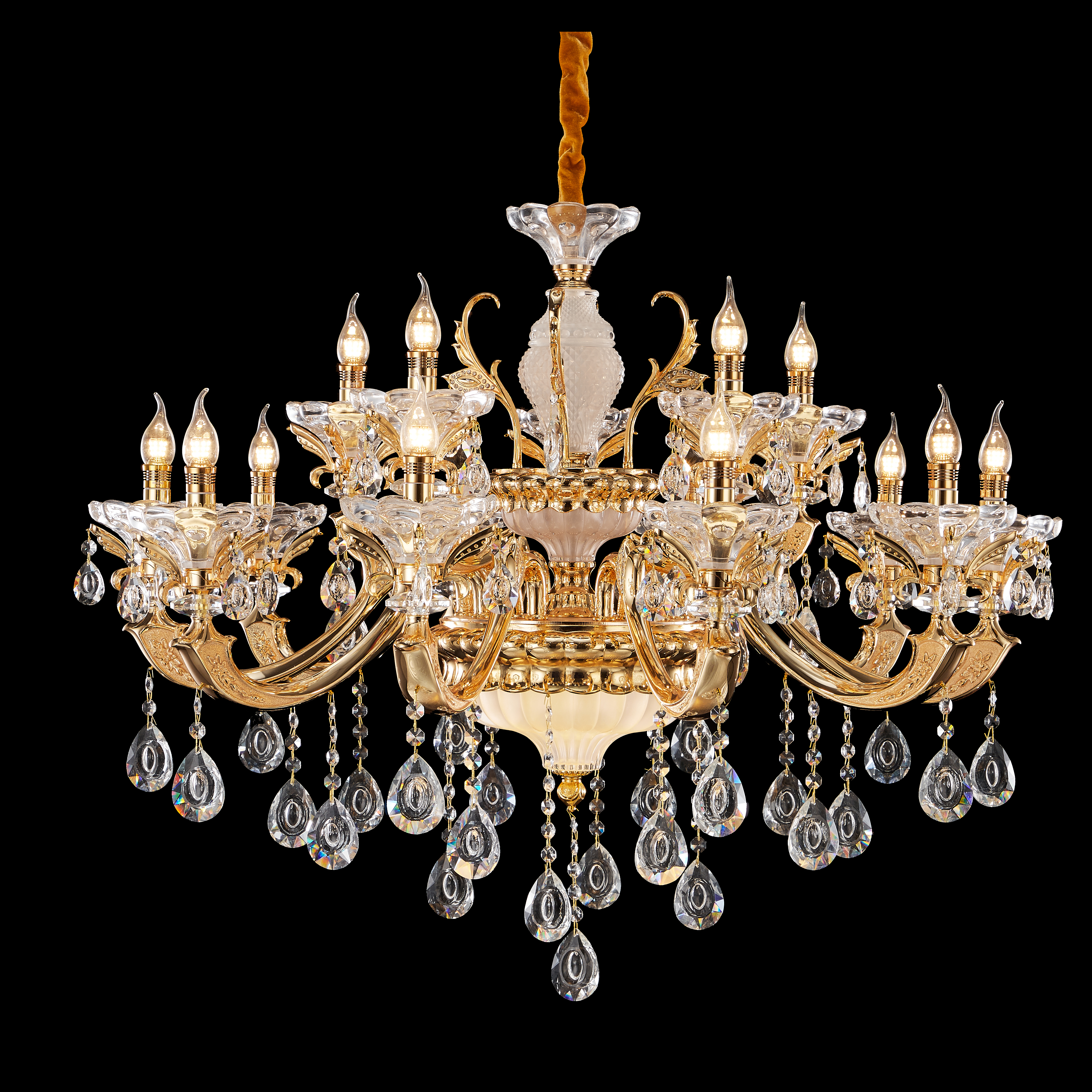 French Gold Brass Crystal Chandelier for Villa & Foyer