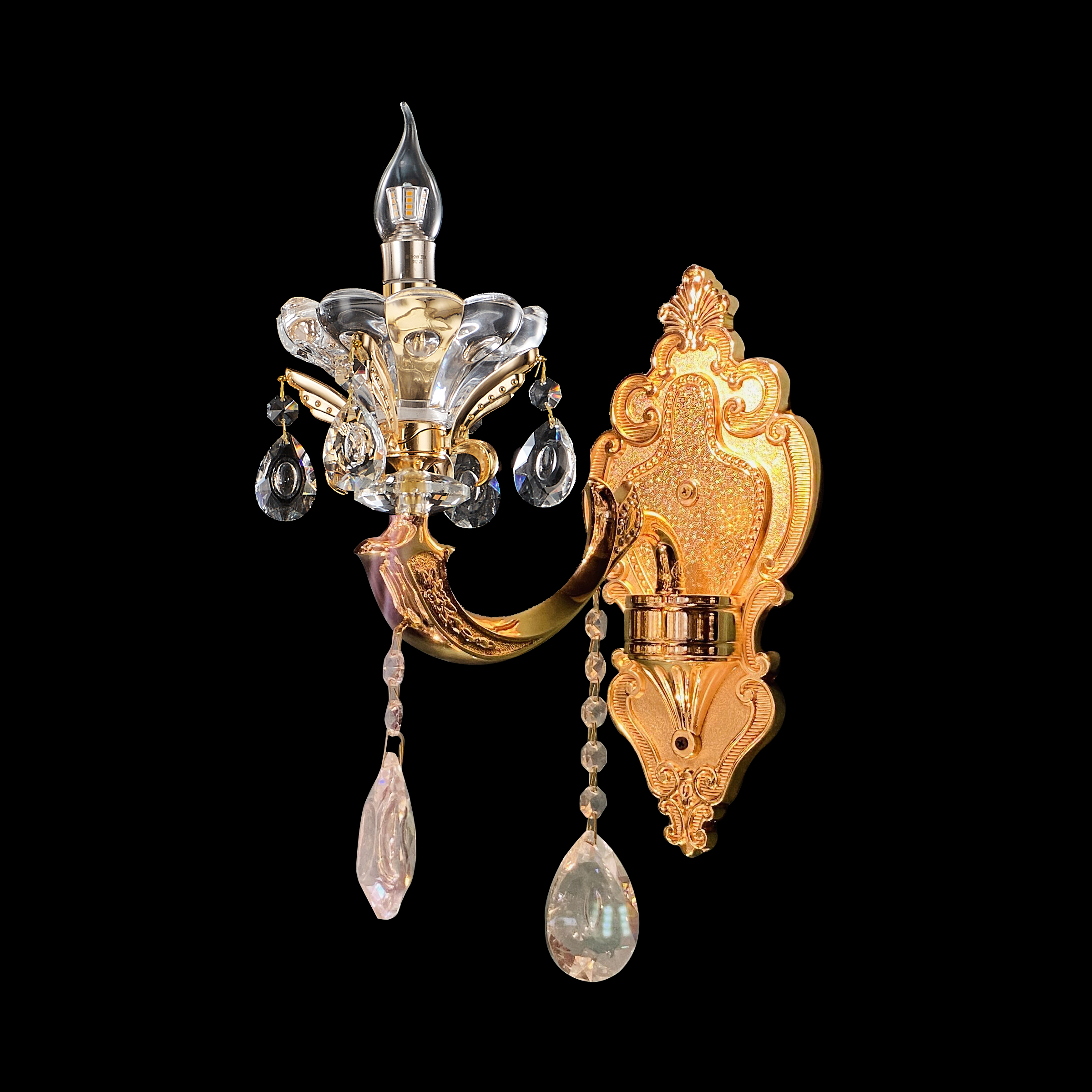  Gold Brass Crystal Wall Sconce for Living Room & Hotel