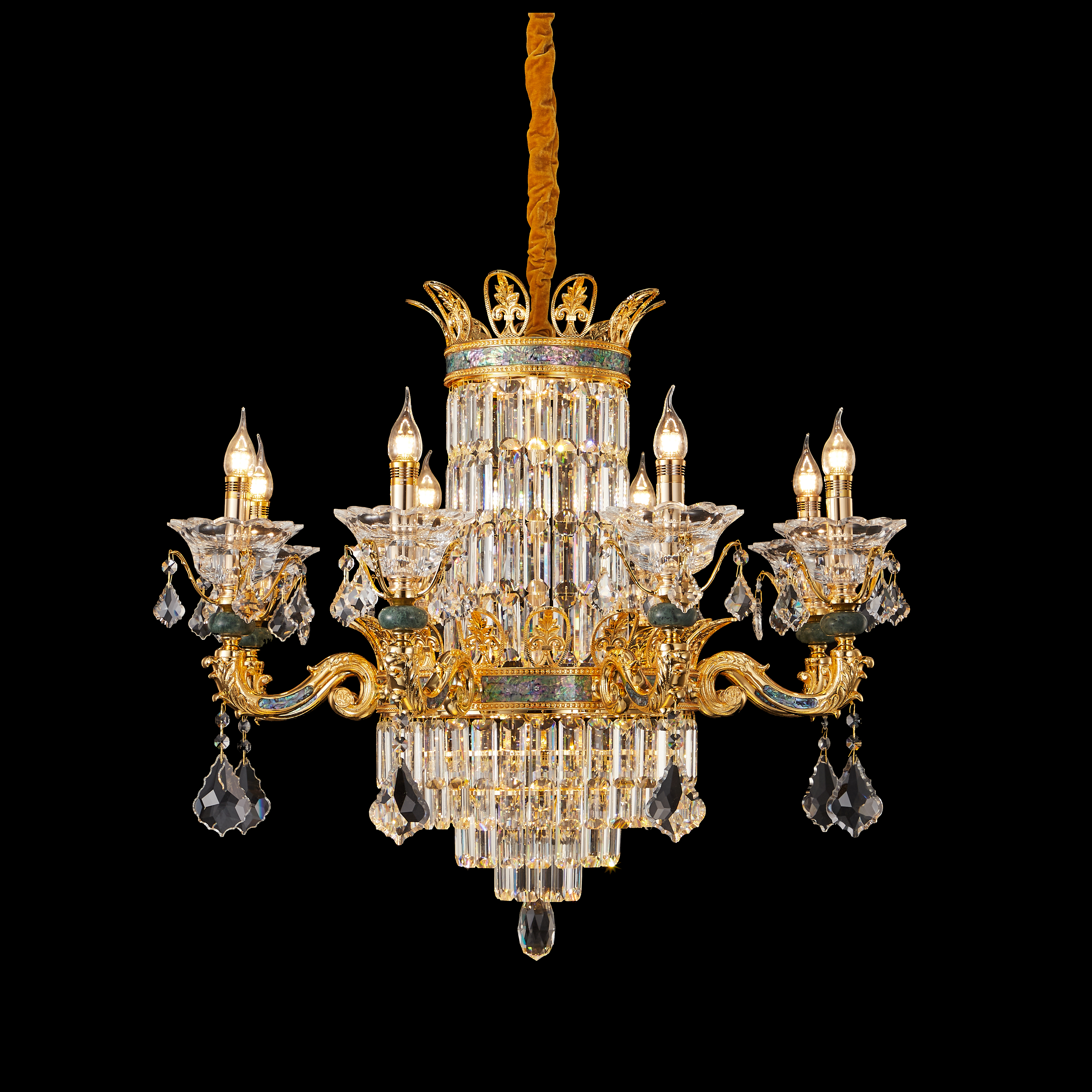 Vintage Gold Brass Crystal Chandelier Light Fixture for Foyer