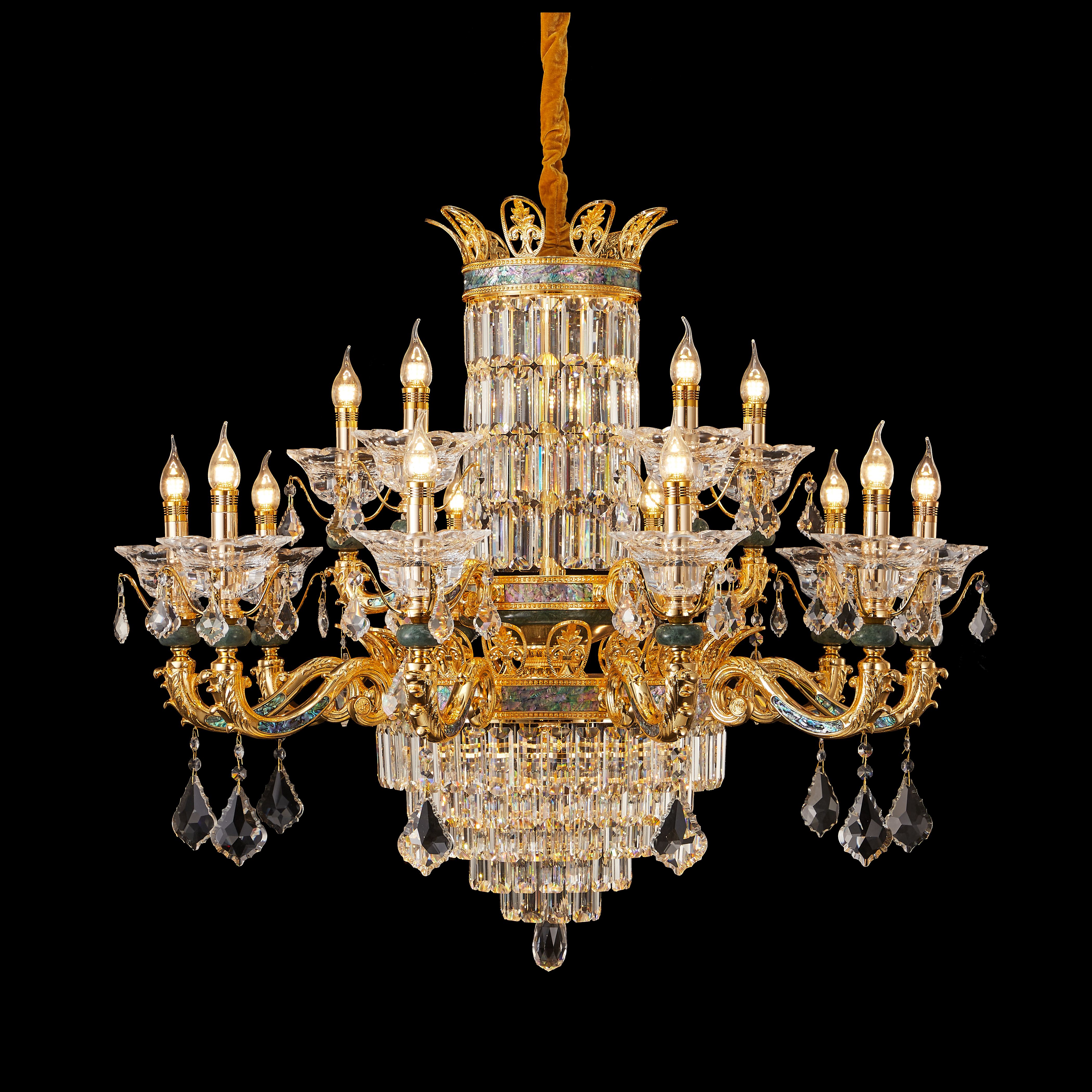 Vintage Gold Brass Crystal Chandelier Light Fixture for Foyer