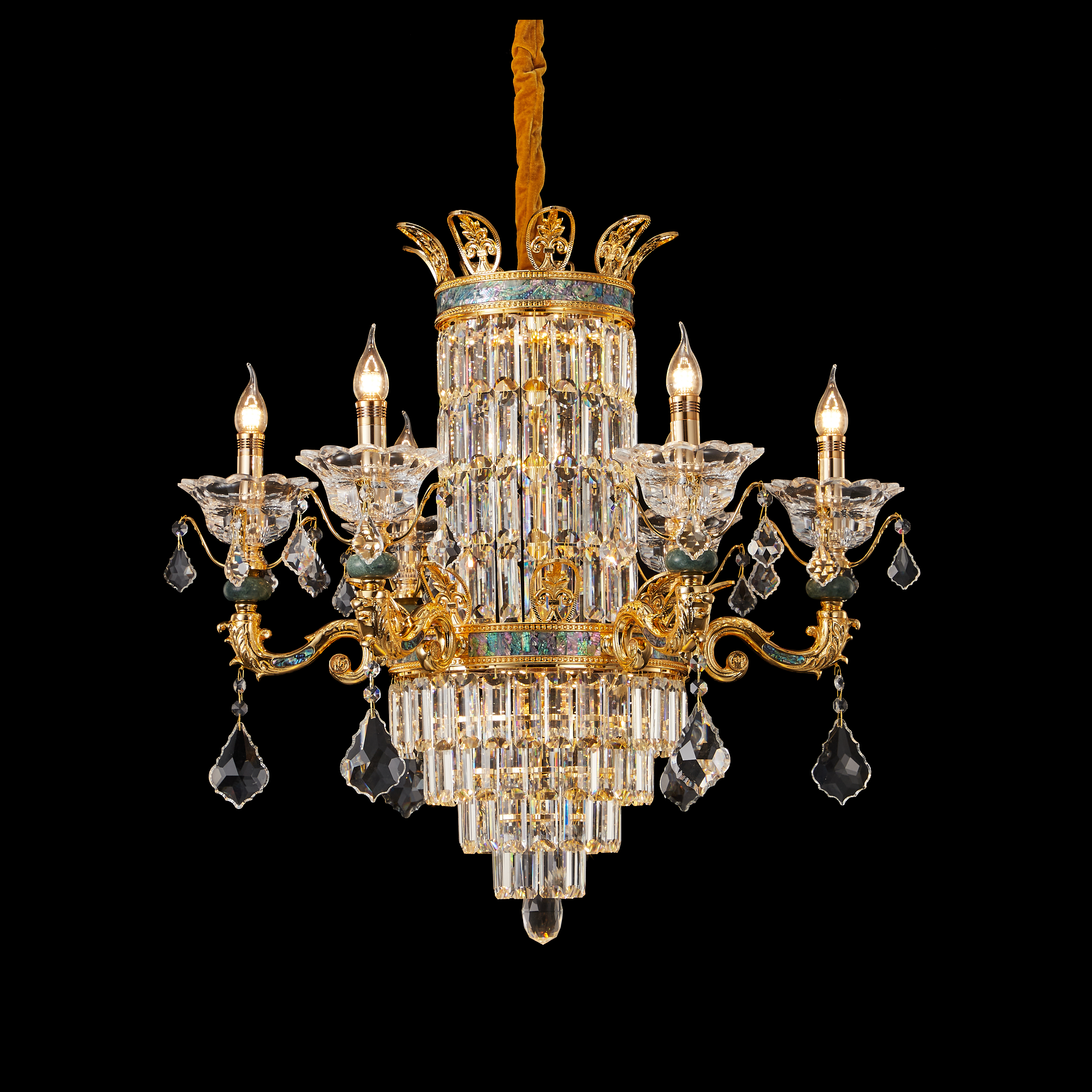 Vintage Gold Brass Crystal Chandelier Light Fixture for Foyer