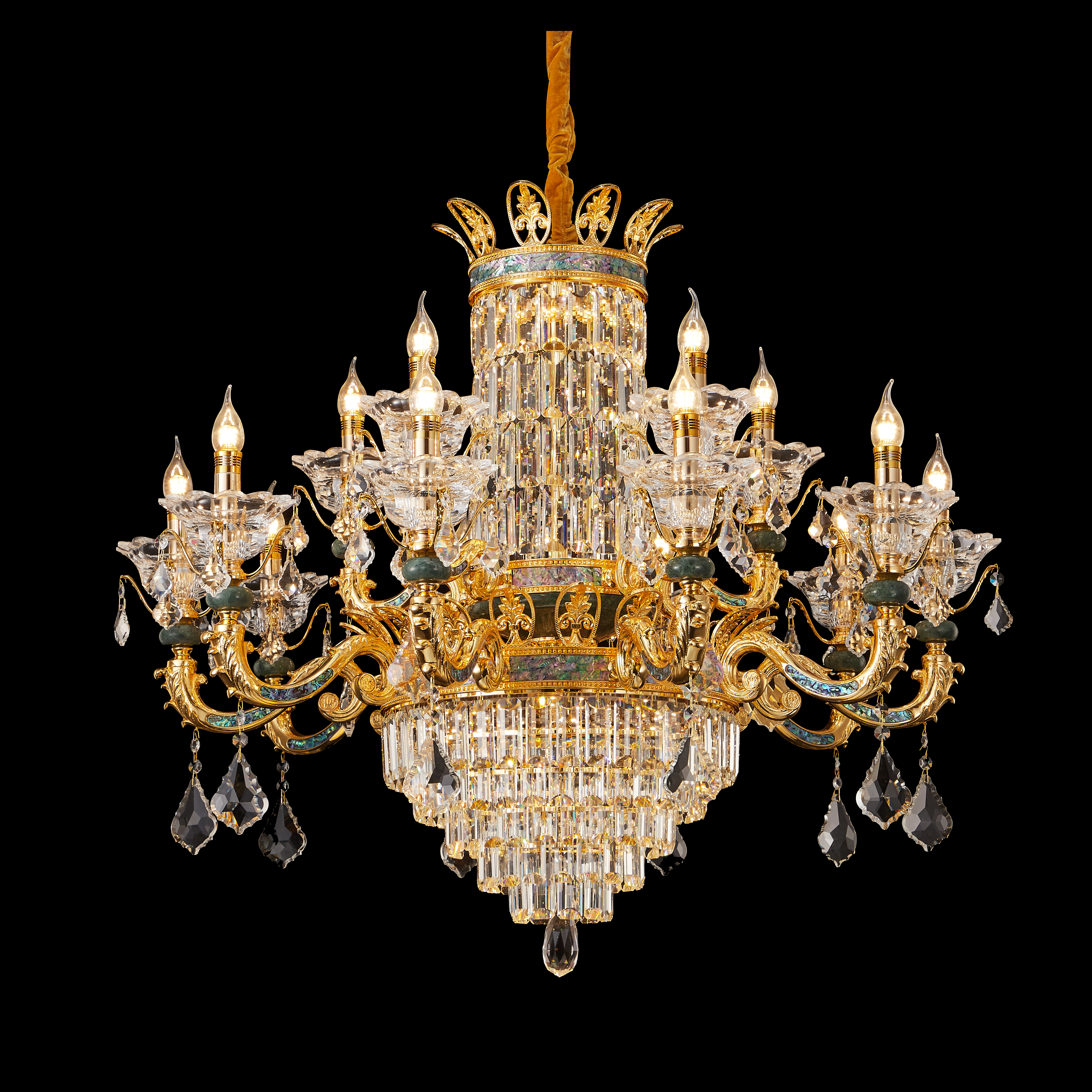 Vintage Gold Brass Crystal Chandelier Light Fixture for Foyer