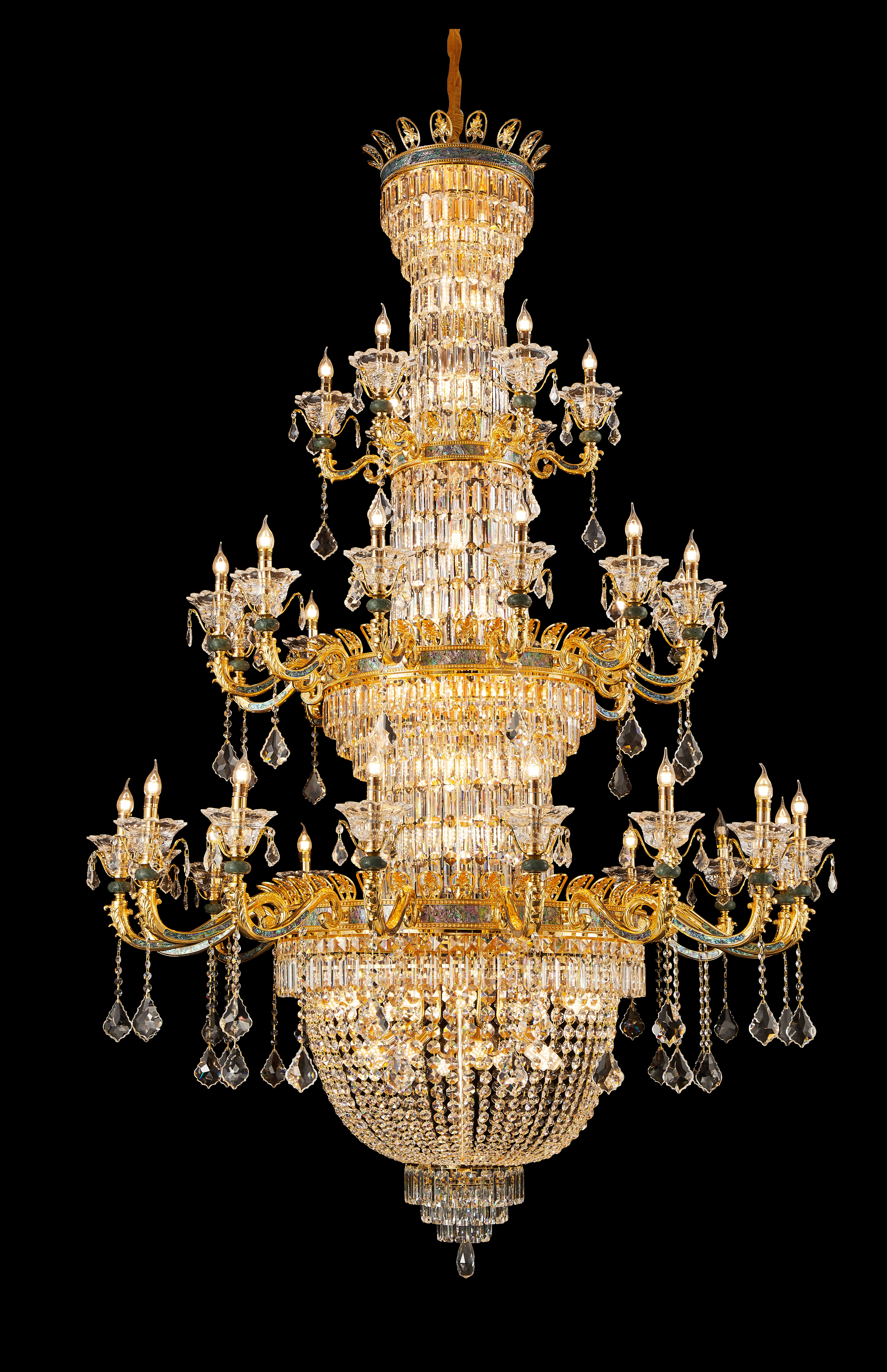 36 Lights Luxury large gold crystal brass chandelier for entrance/villa/foyer