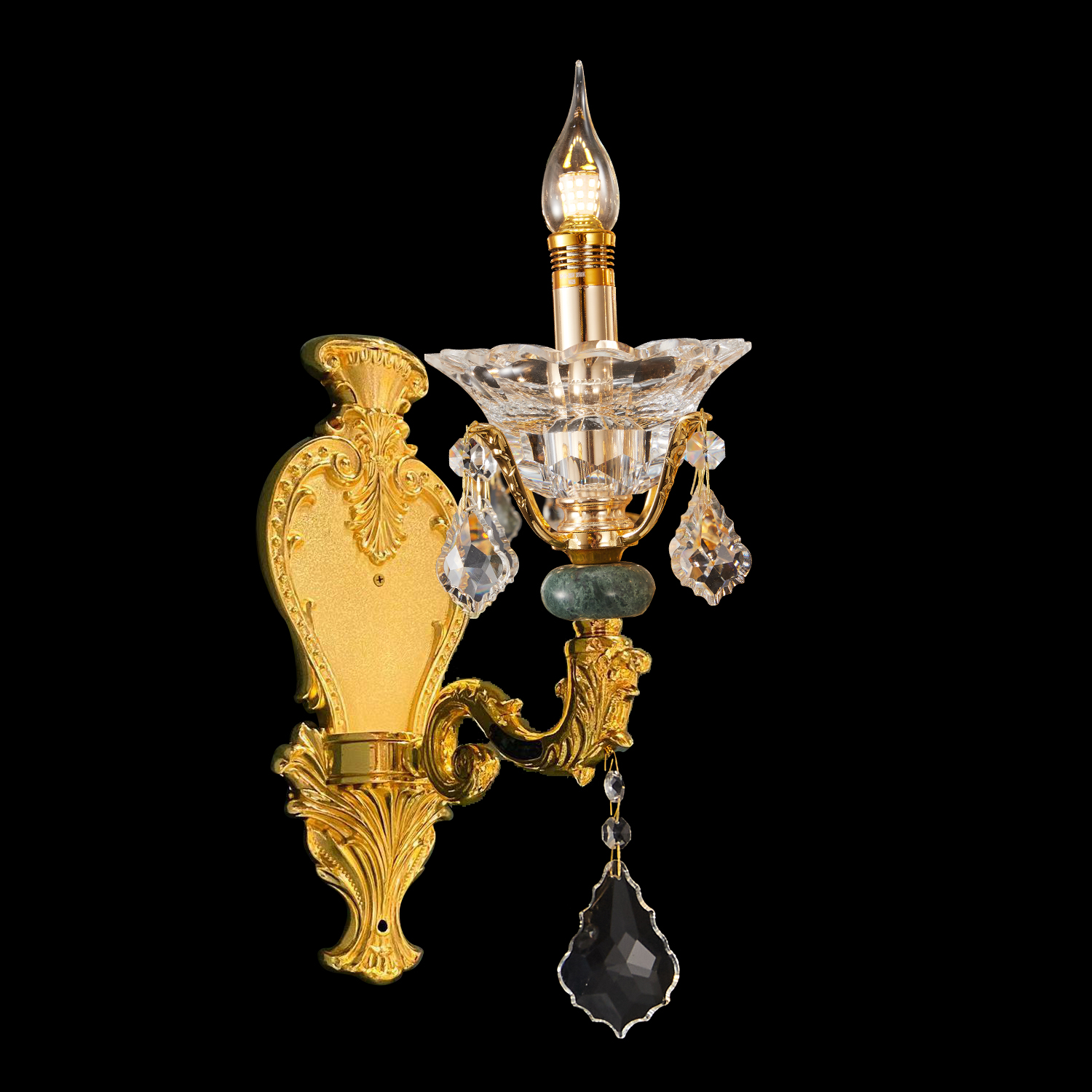 Luxury Gold Brass Crystal Wall Sconce Light for Living Room