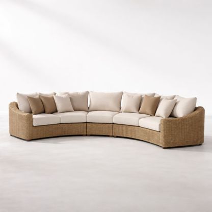 Outdoor Woven Resin Wicker Curved Sectional Sofa Set with Cushions-Aurasso