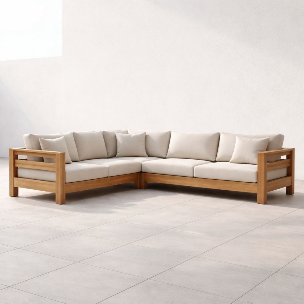 Teak Corner Sectional Sofa with Removable Cushions Beige 297cm x 85cm x 70cm-Aurasso