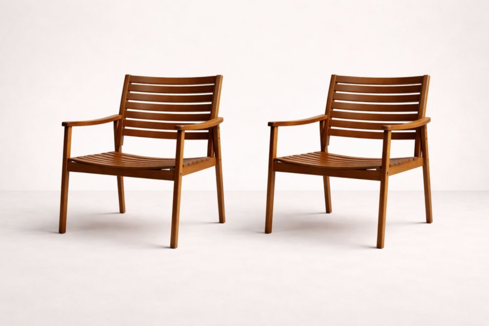 Outdoor Solid acacia wood Armchair Set Brown 2 Pieces-Aurasso