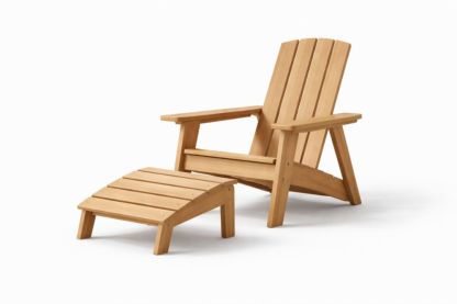 Teak Wood Outdoor Adirondack Chair and Ottoman Set Natural Finish-Aurasso