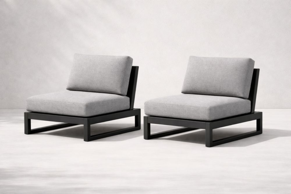Outdoor Lounge Chairs Set with Powder-Coated Aluminum Frame and Cushions in Gray-Aurasso
