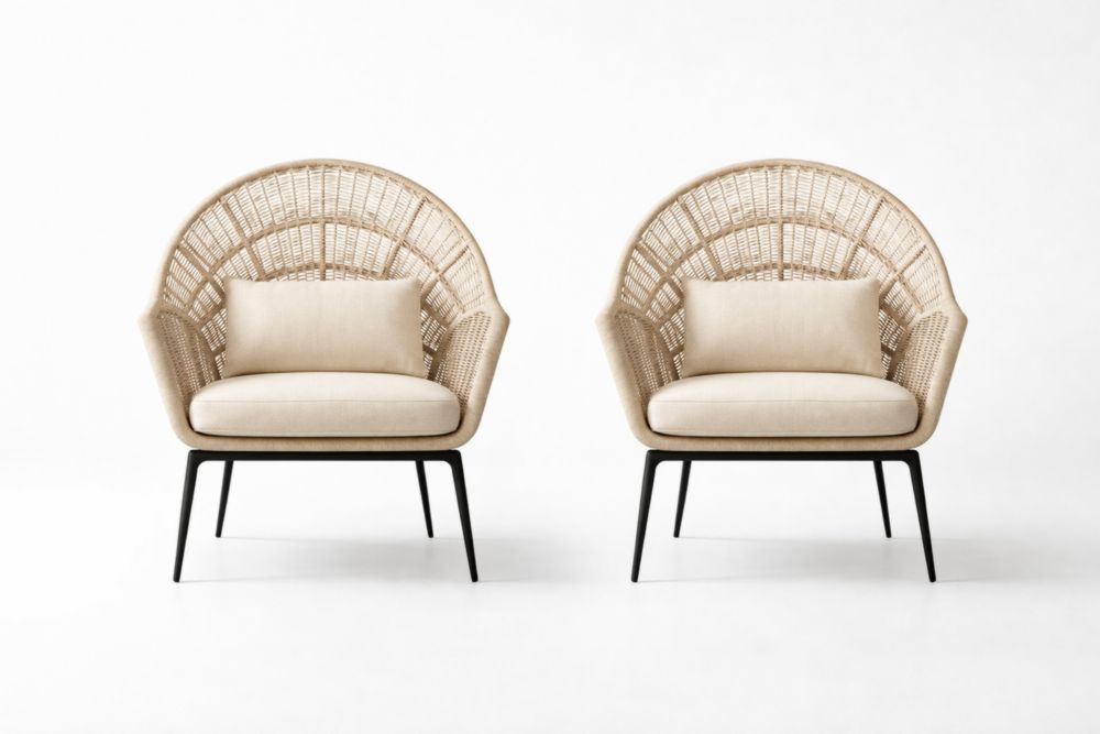 Set of 2 Wicker Lounge Chairs with Cushions Beige-Aurasso